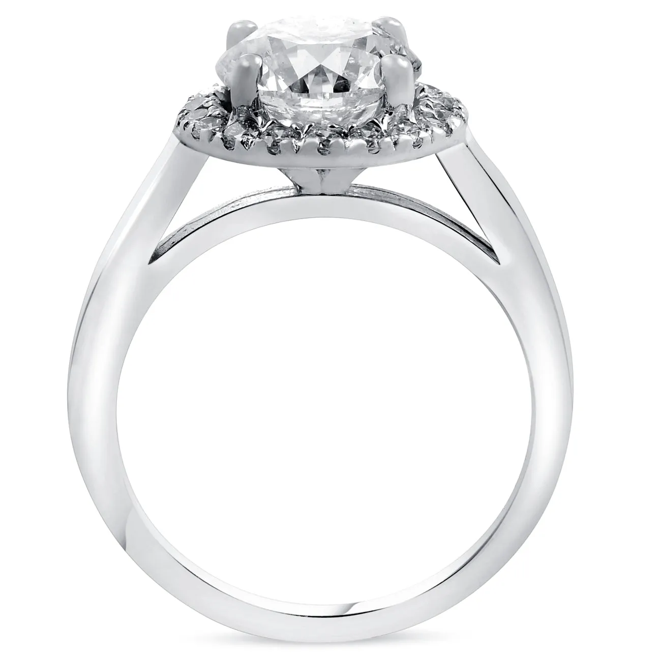 1 3/4ct Halo Plain Shank Diamond Engagement Ring 14k White Gold