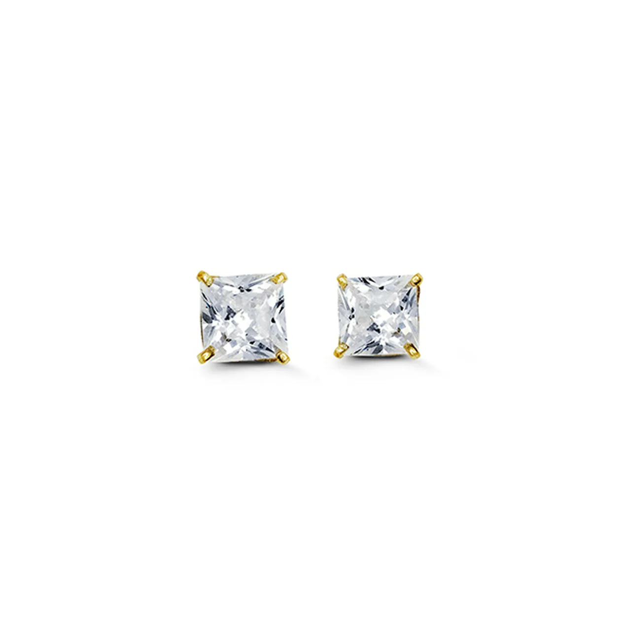 14k Gold Square Studs with CZ - Various Sizes