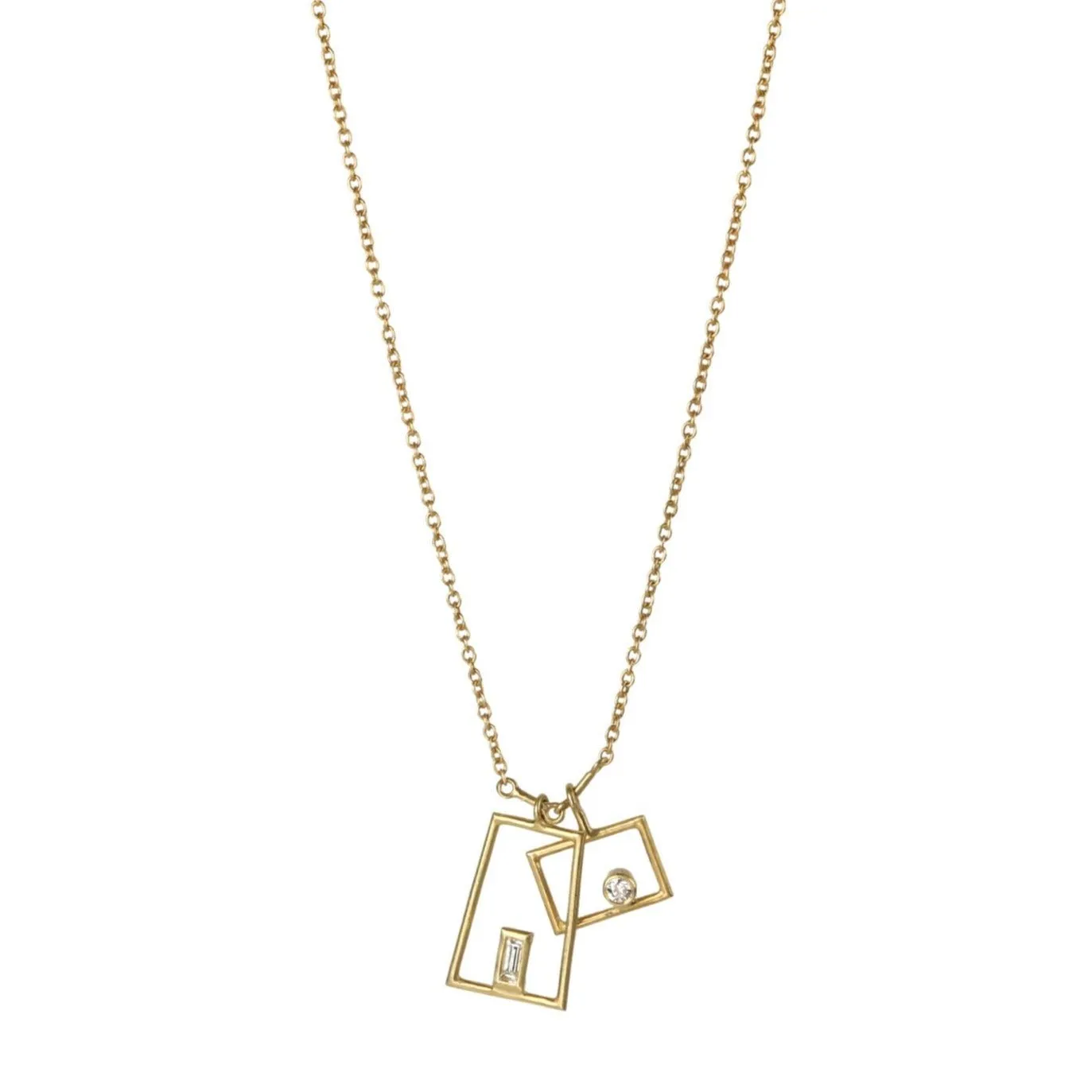 18K Gold Simple Grid Necklace with Diamond Details