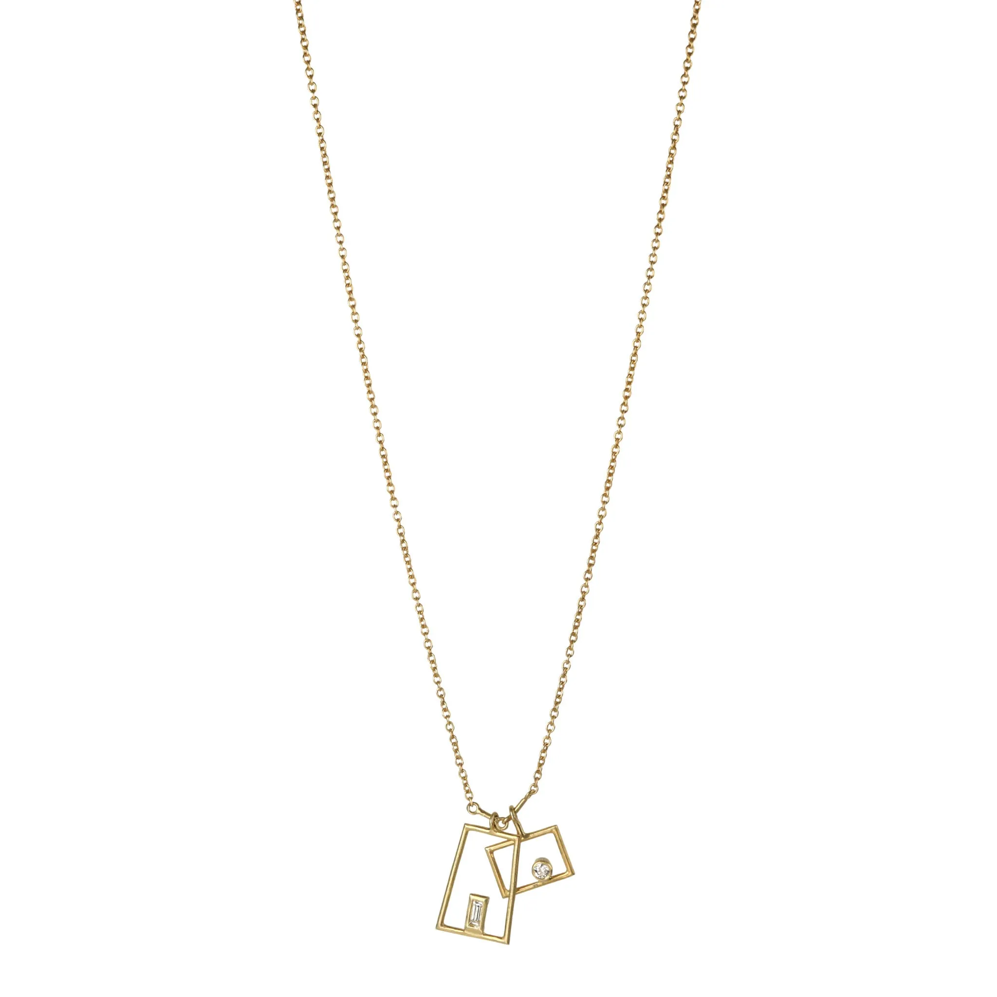 18K Gold Simple Grid Necklace with Diamond Details