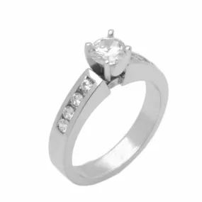 18k Solid Gold Simple Ladies Modern Prong With Channel Solitaire Ring D2138v