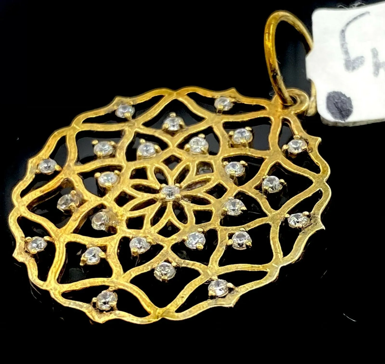 22k Pendant Solid Gold ELEGANT Simple Floral With Stones Pendant P1530