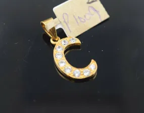 22k Pendant Solid Gold Simple C Shape Letter C With Stones Design P1009z