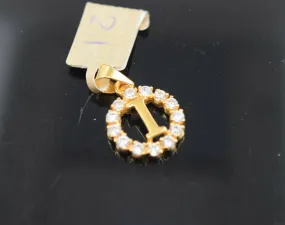 22k Pendant Solid Gold Simple Round Shape Letter I With Stones Design P957