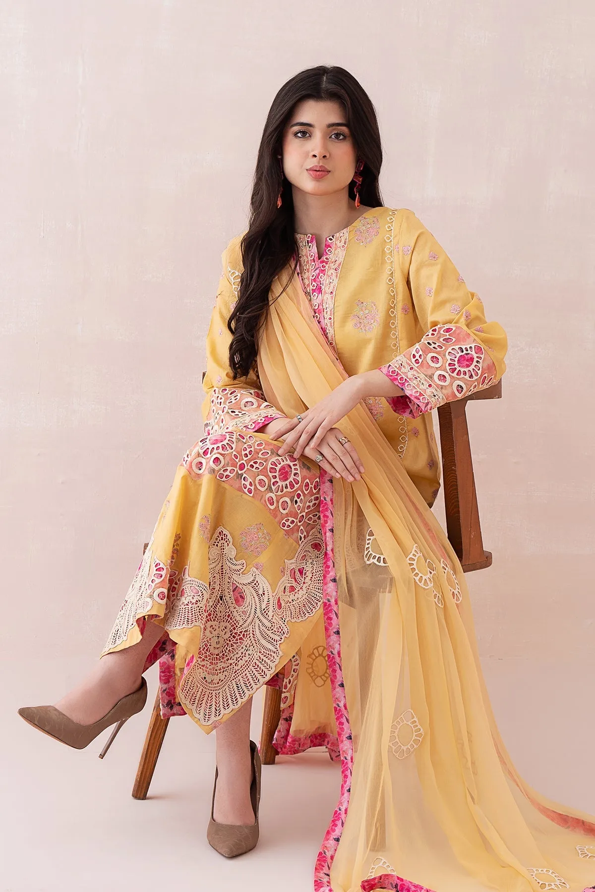 3-PC Unstitched Embroidered Lawn Shirt with Chiffon Dupatta and Trouser CS3-15