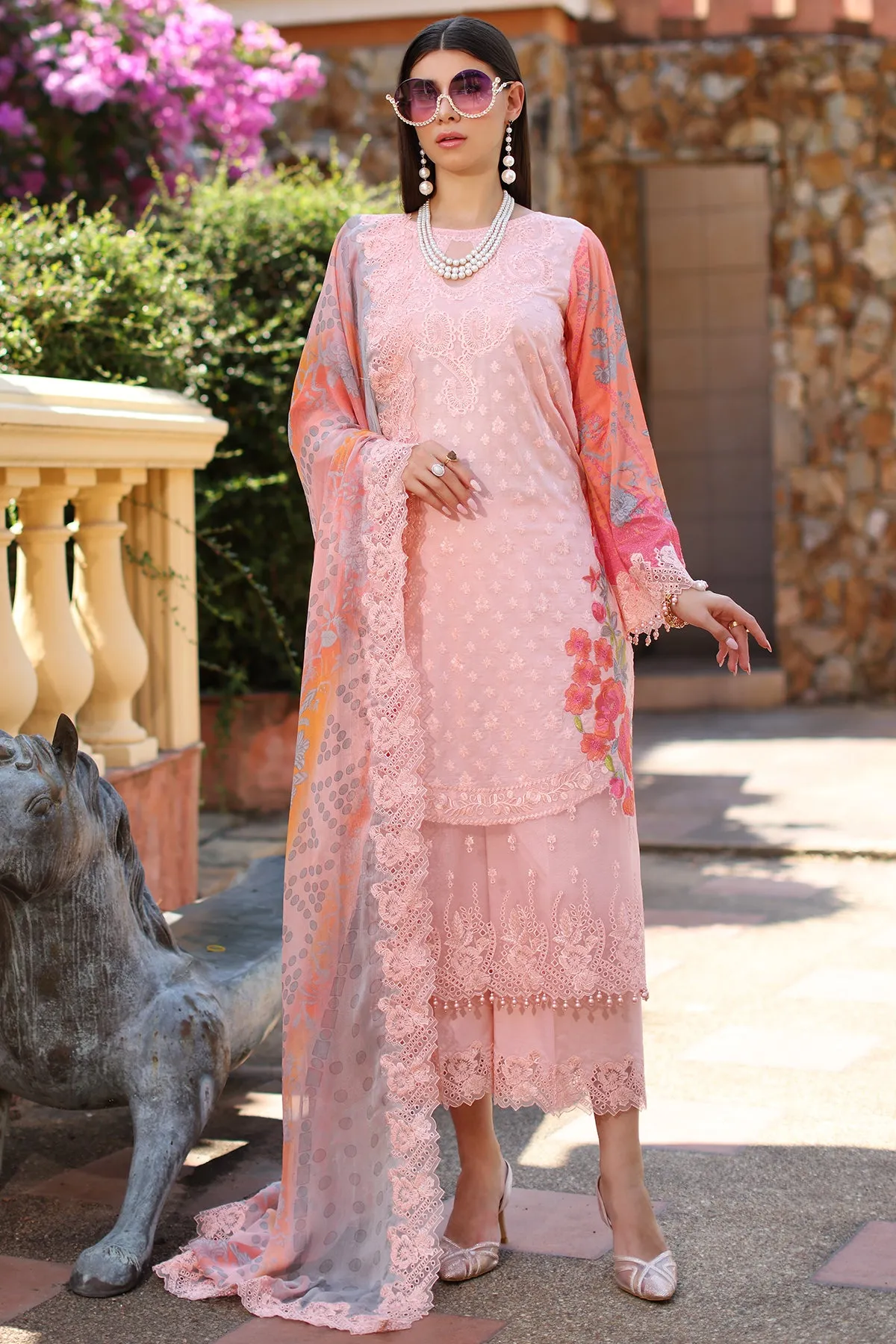 3-PC Unstitched Embroidered Lawn Shirt with Embroidered Chiffon Dupatta and Trouser CRS4-14