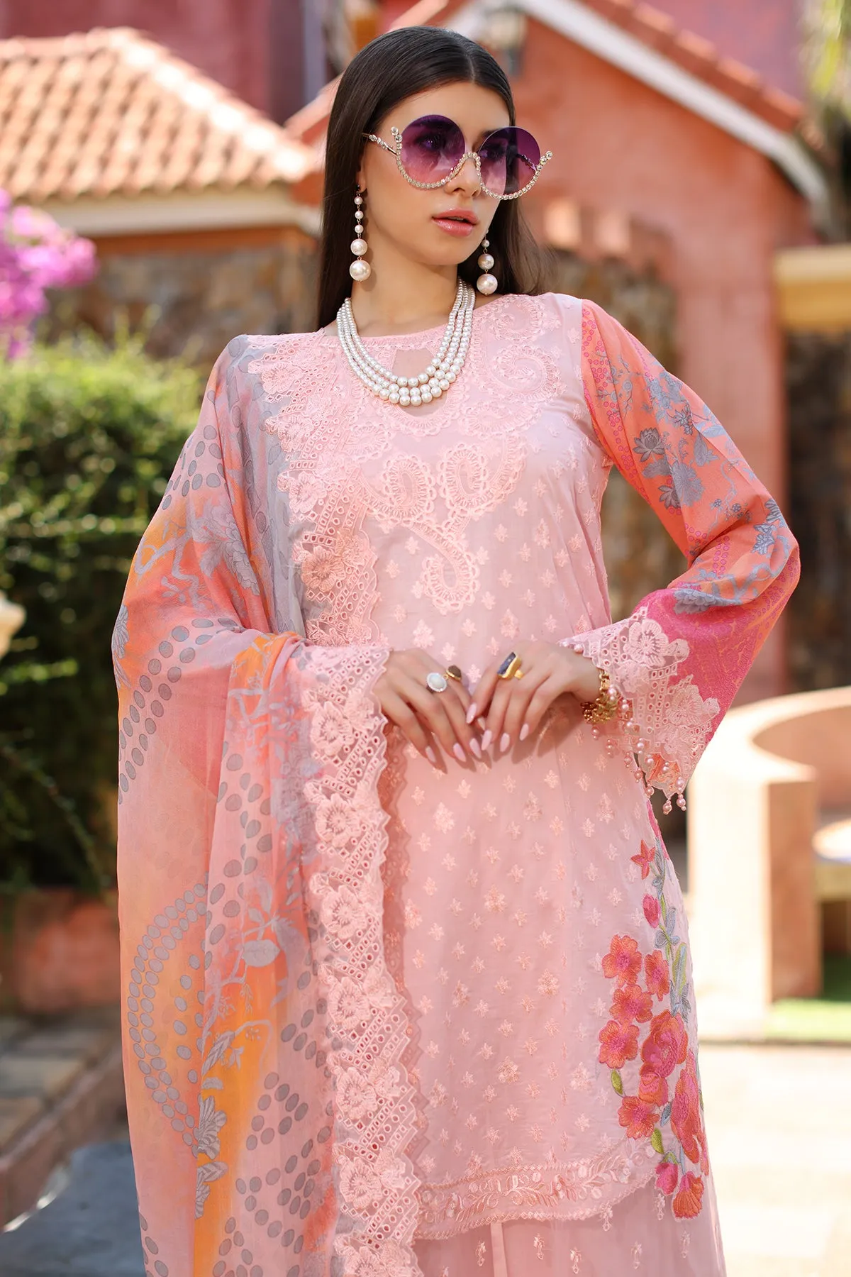 3-PC Unstitched Embroidered Lawn Shirt with Embroidered Chiffon Dupatta and Trouser CRS4-14