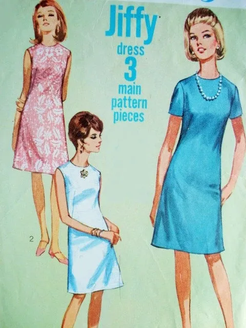 60s MOD Jiffy Dress Pattern Simplicity 7072 Simple To Sew A Line Dress 2 Style Versions Bust 32 Vintage Sewing Pattern FACTORY F