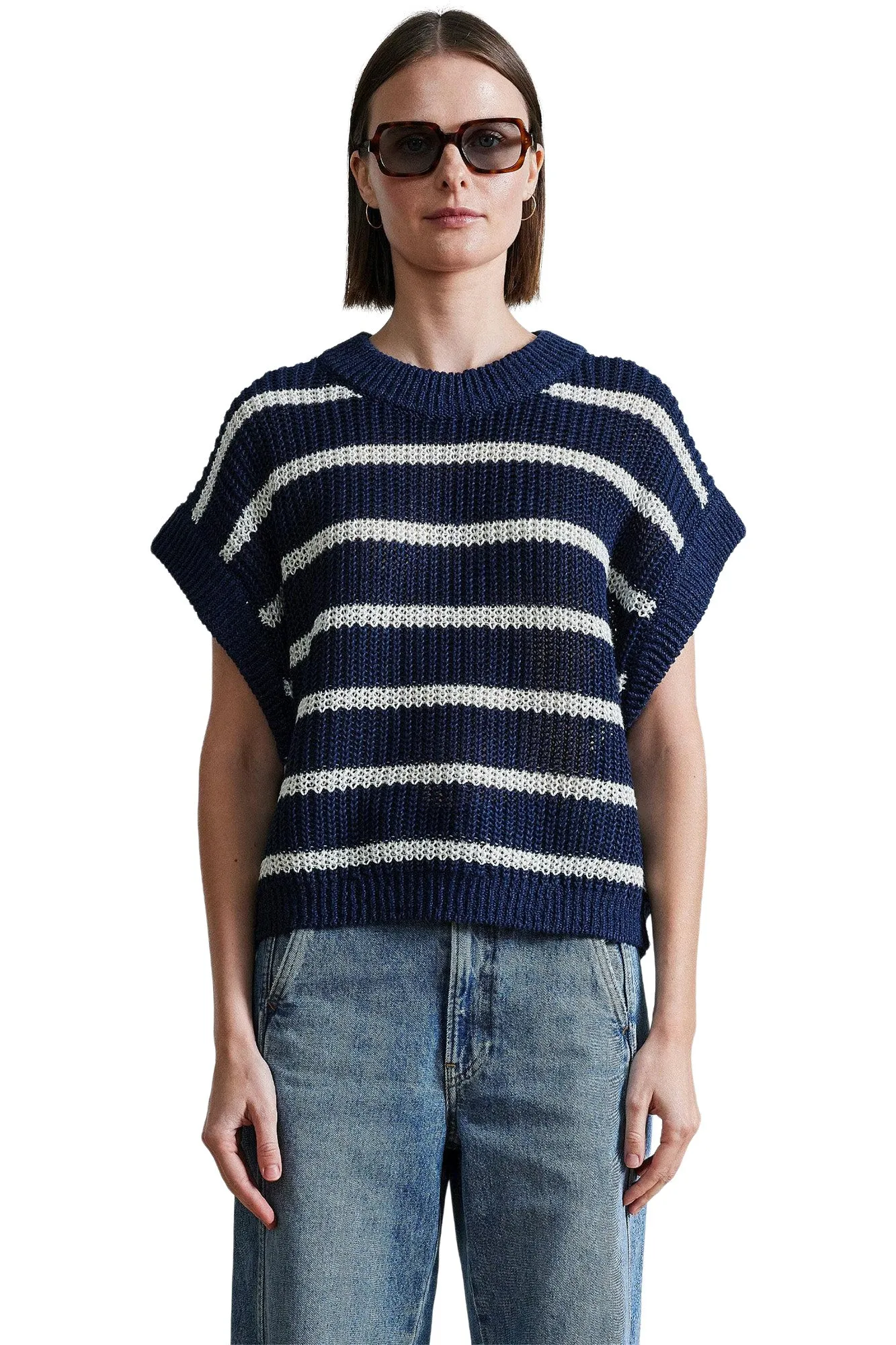 Apiece Apart Oliva Vest in Navy Cream Stripe