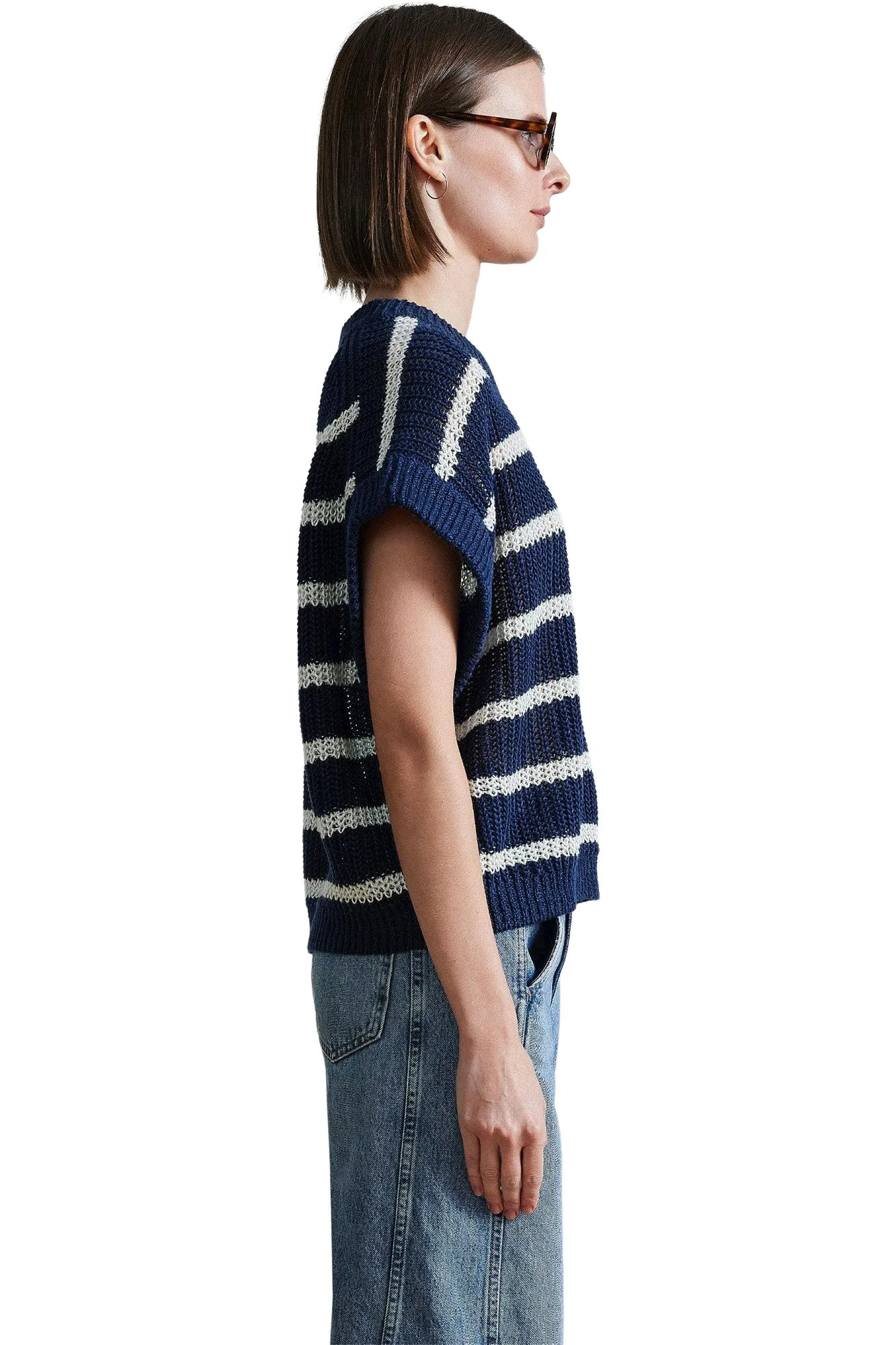 Apiece Apart Oliva Vest in Navy Cream Stripe