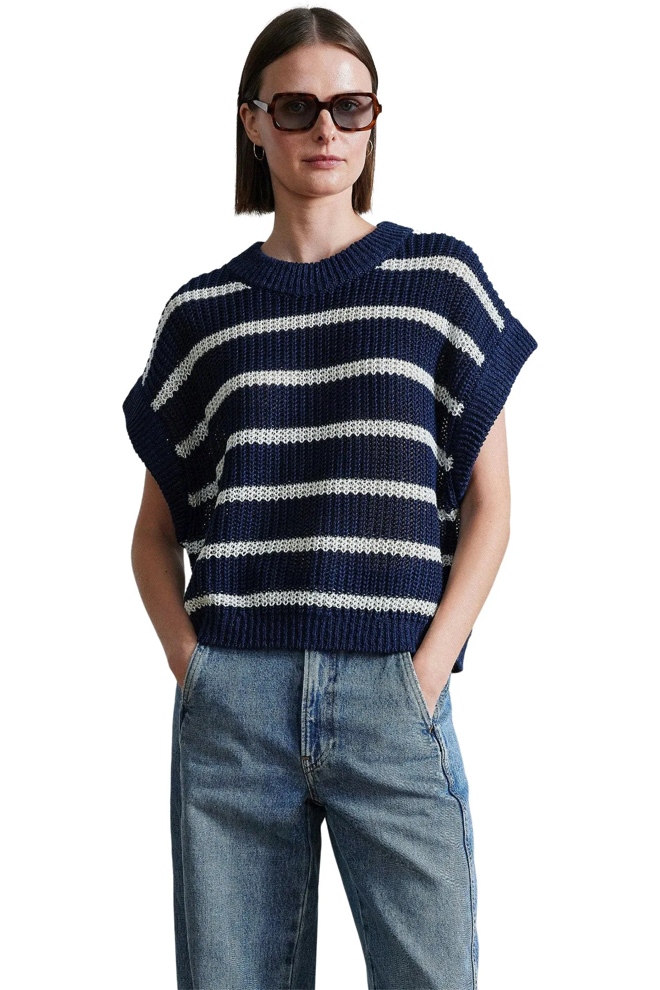 Apiece Apart Oliva Vest in Navy Cream Stripe