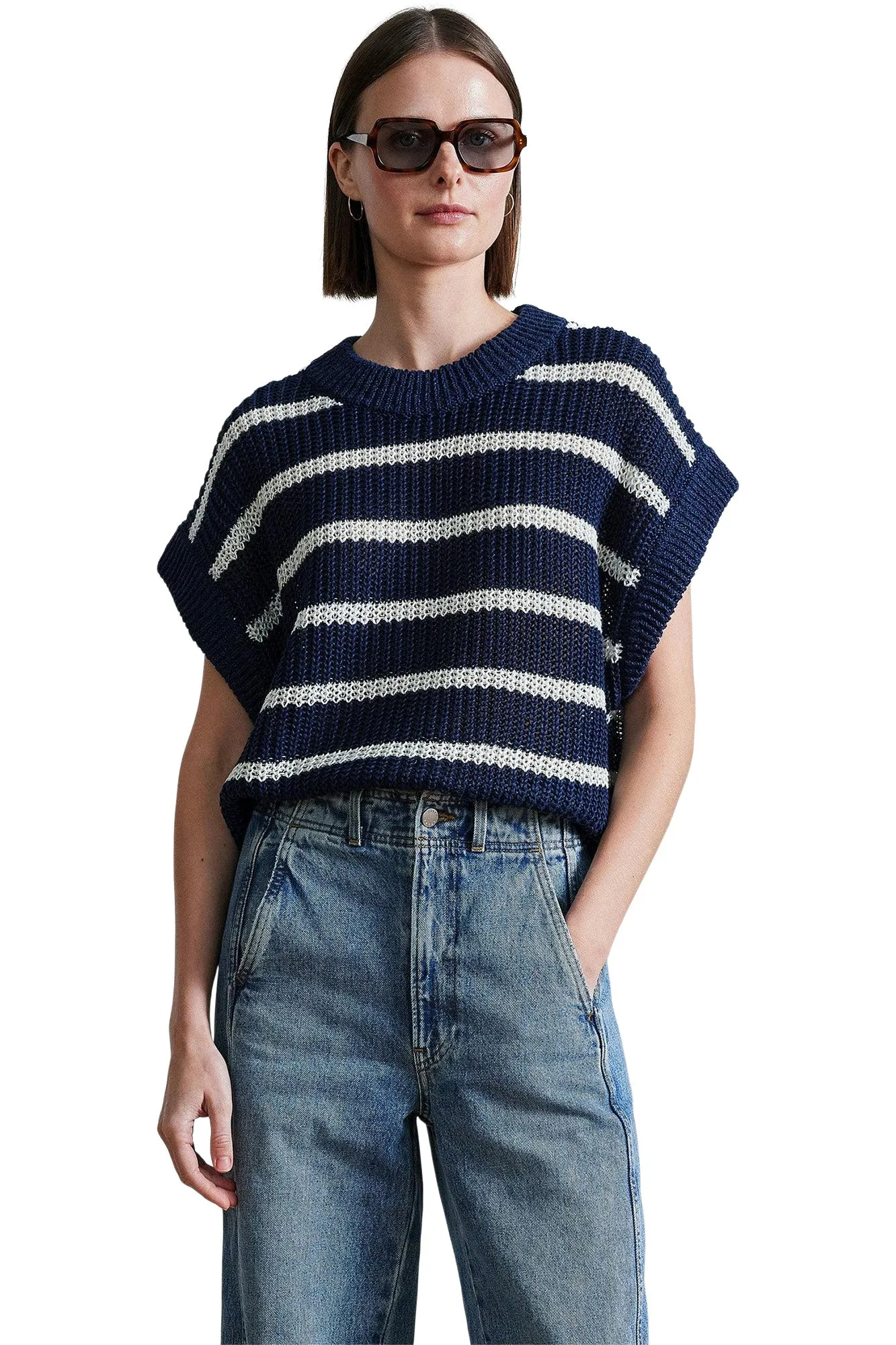 Apiece Apart Oliva Vest in Navy Cream Stripe