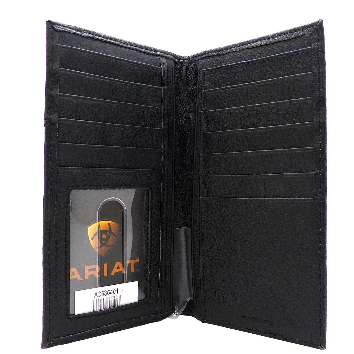 Ariat Western Mens Black Leather Digital Camo Rodeo Wallet Checkbook Cover USA Flag