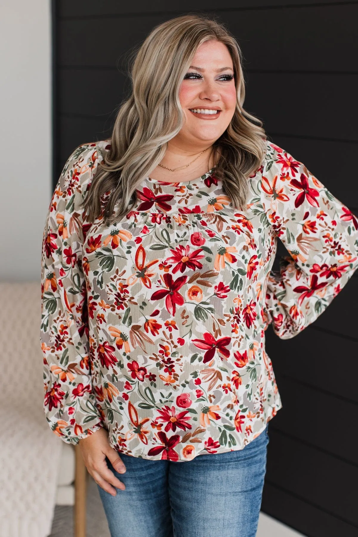 Beyond Lovely Floral Blouse- Sage