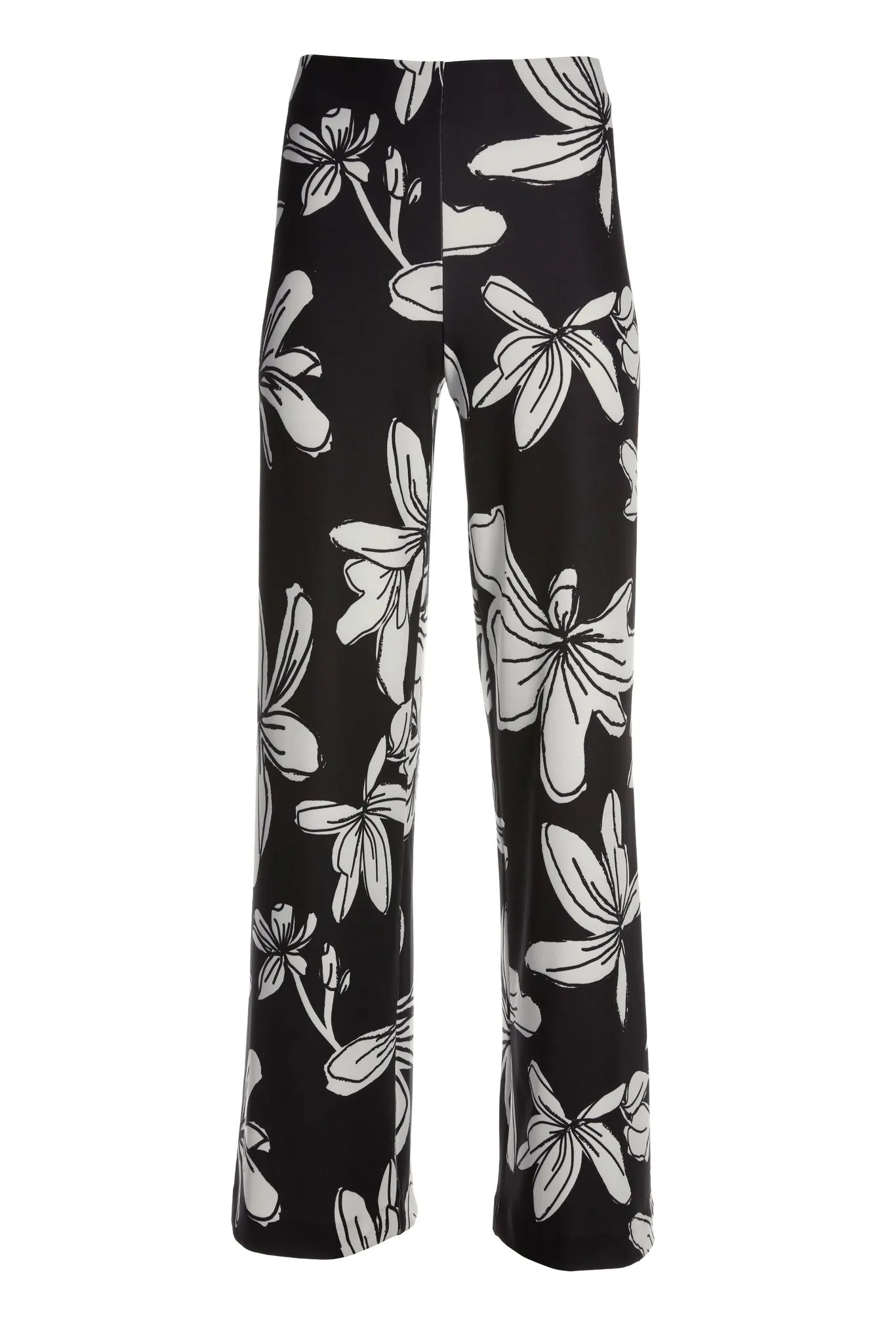 Beyond Travel High Rise Hibiscus Floral Palazzo Pant Jet Black/Ivory Coast