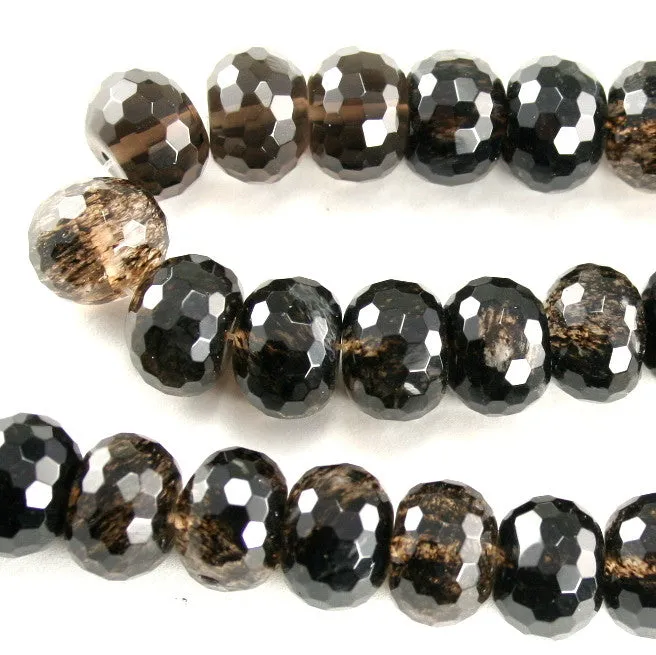 Black Rutilated Quartz Faceted Rondelle 16mm