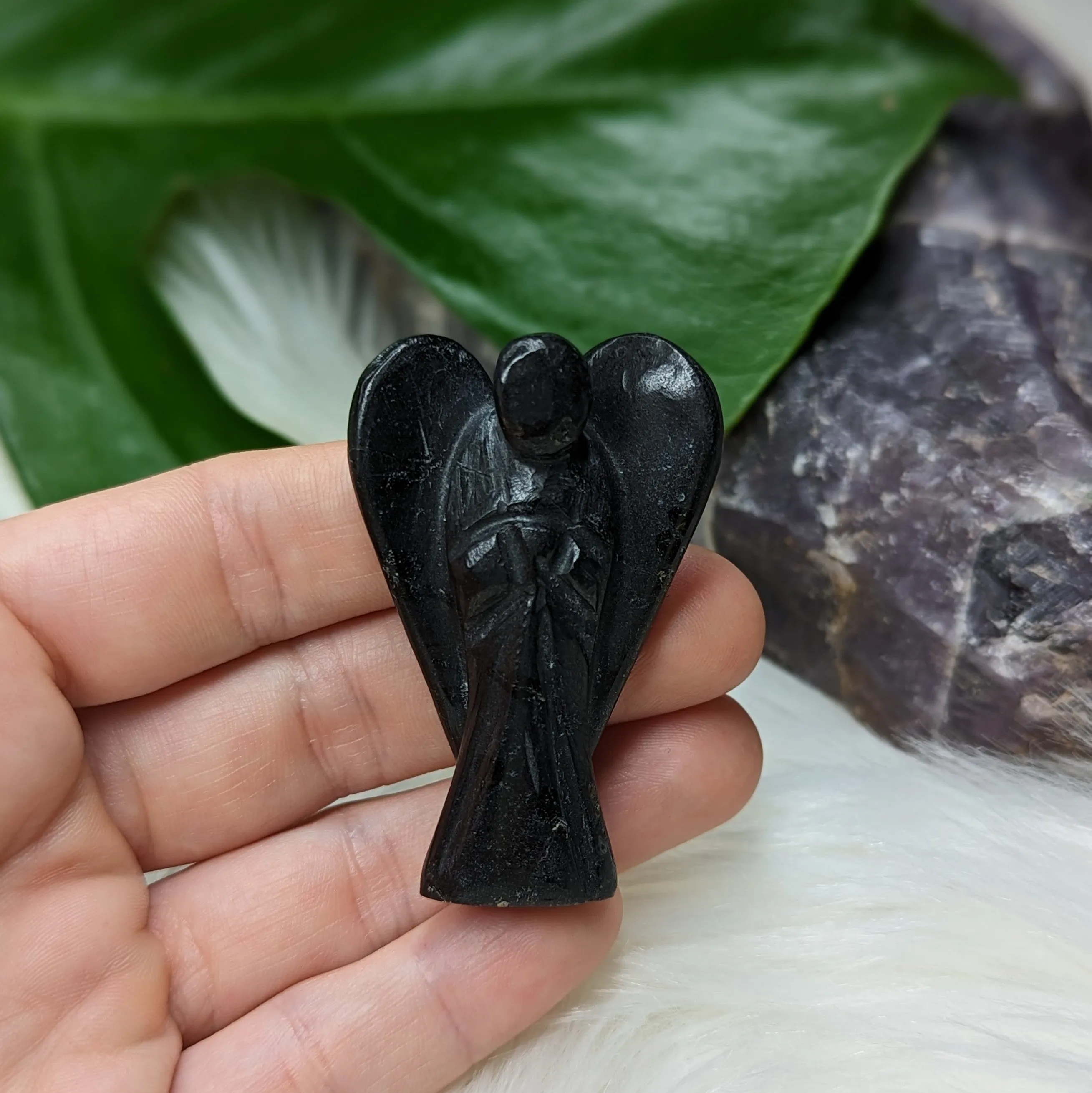 Black Tourmaline Angel Carving ~ Guardian Angel Protection