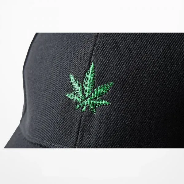 Black baseball cap with cannabis leaf embroidered on the front weed ganja