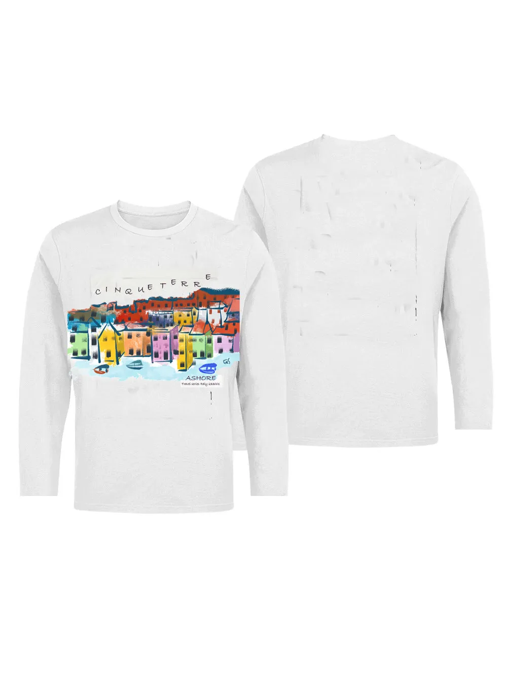 Cinque Terre-Italy Ashore Travel Shirts-  Series No. 233001 Artist Handpaint Long Sleeve Shirt EU Size 100% Cotton  High Quality