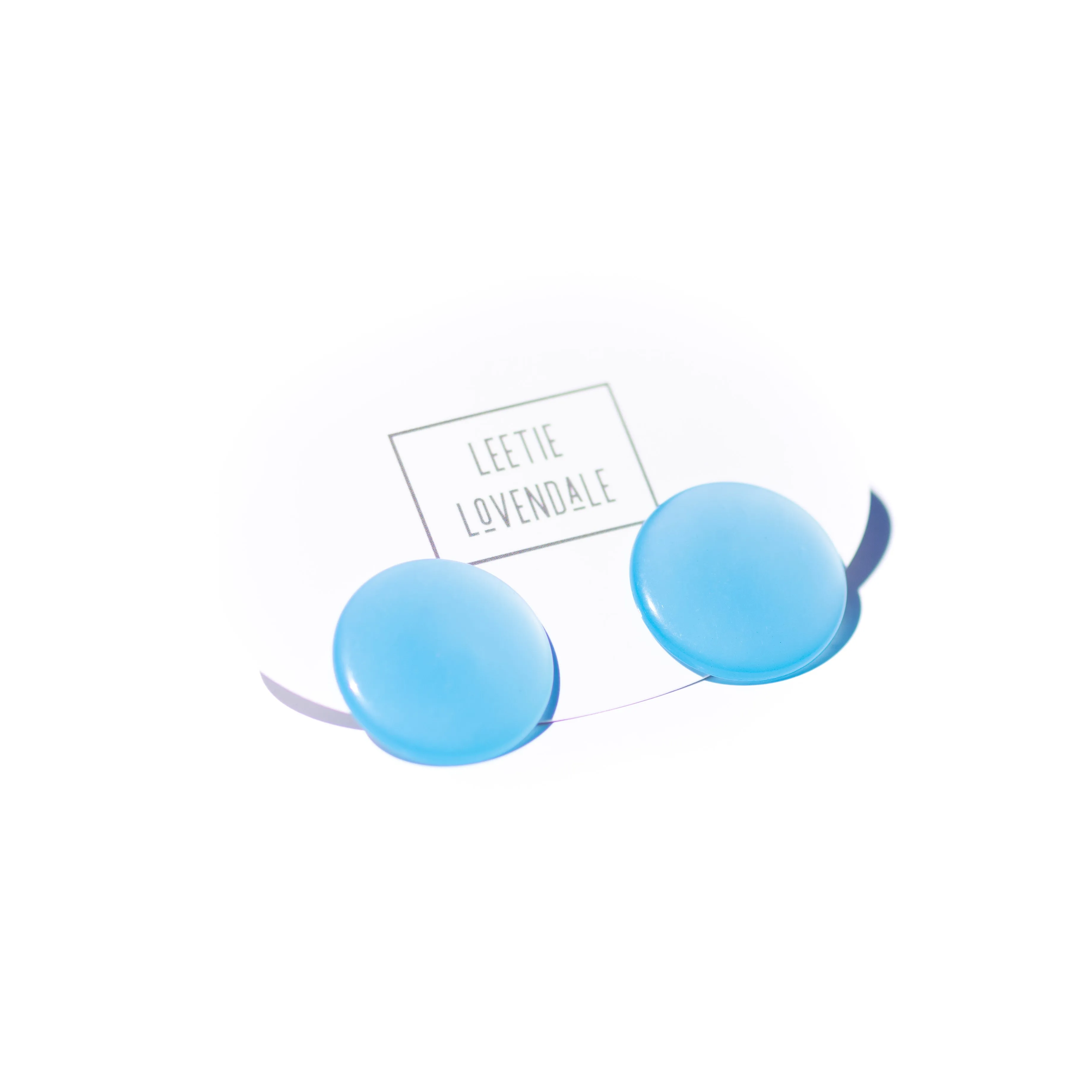 Cornflower Blue Moonglow Beveled Disc Stud Earrings