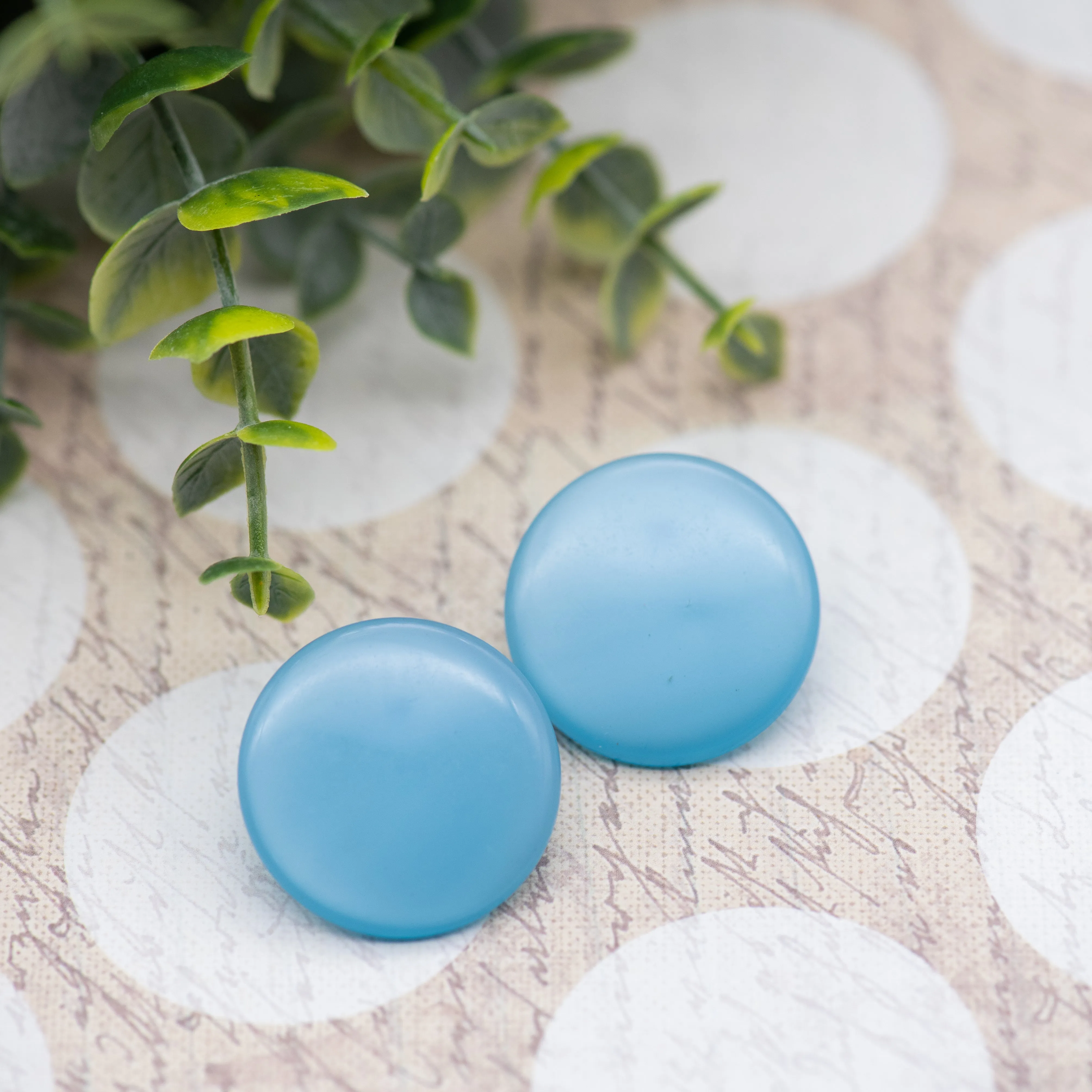 Cornflower Blue Moonglow Beveled Disc Stud Earrings