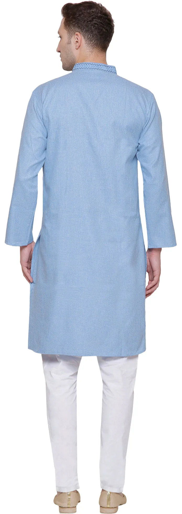 Cotton Embroidered Men's Kurta Pajama Indian Clothing (Sky Blue)