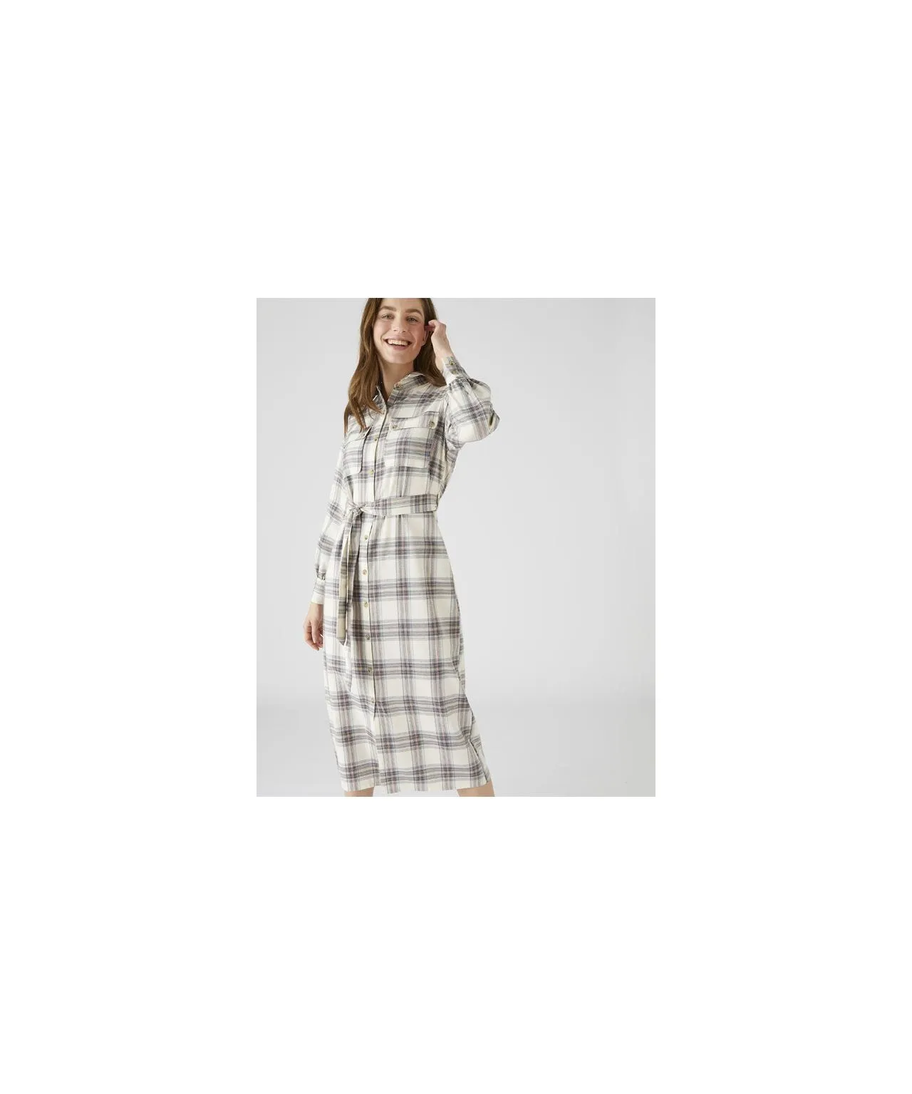 Cotton Rich Tie Front Check Shirt Dress