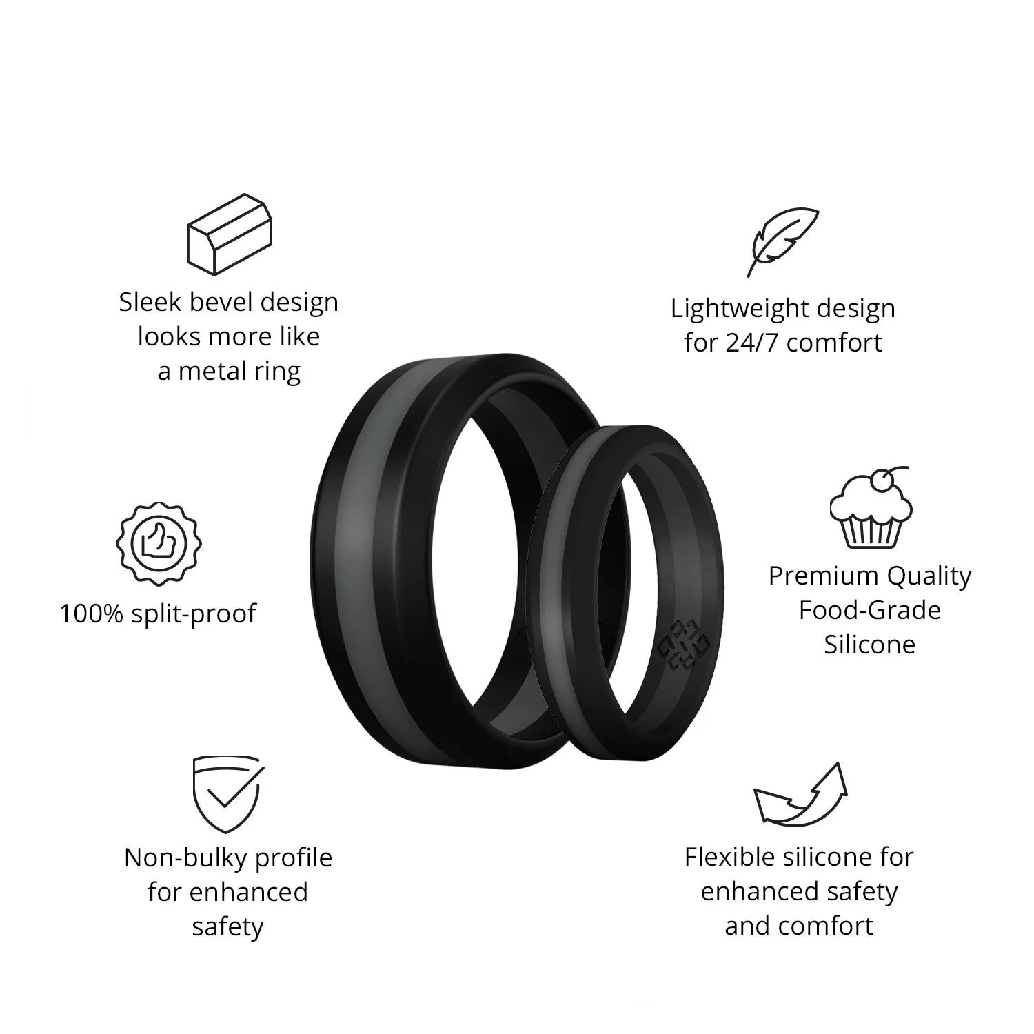 Dark Grey Stripe Silicone Unisex Ring