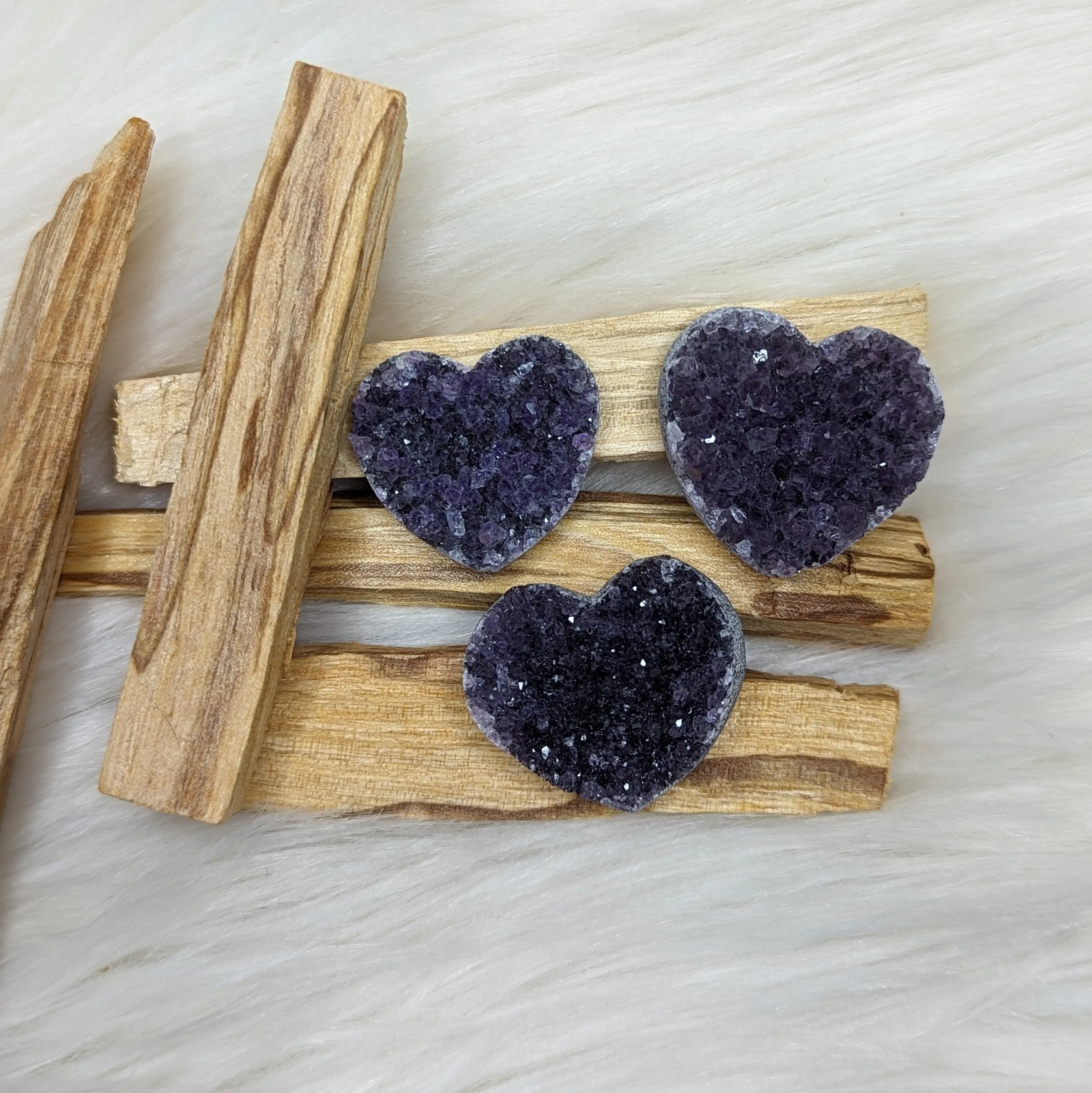 Dazzling, Dark Amethyst Druzy Heart Carving Set of Three ~ Small but Mighty Druzy Carvings