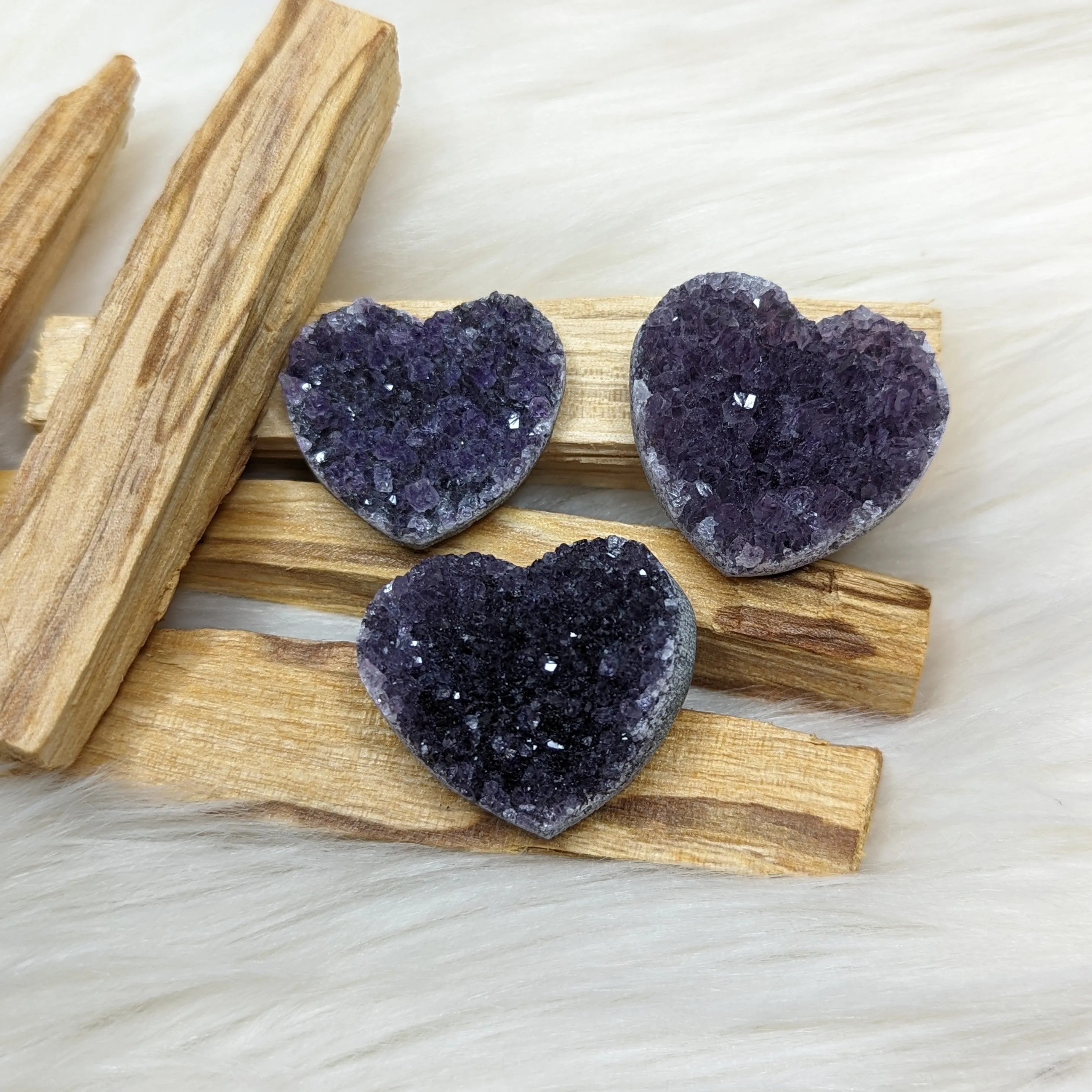 Dazzling, Dark Amethyst Druzy Heart Carving Set of Three ~ Small but Mighty Druzy Carvings