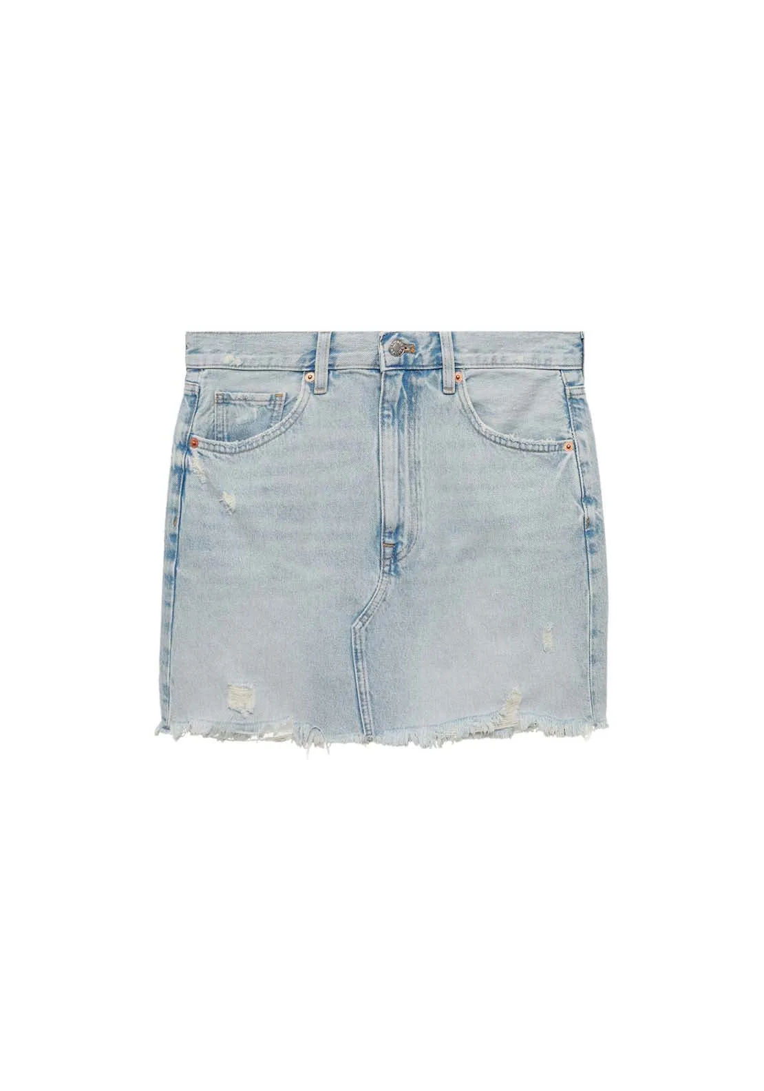 Denim miniskirt with frayed hem