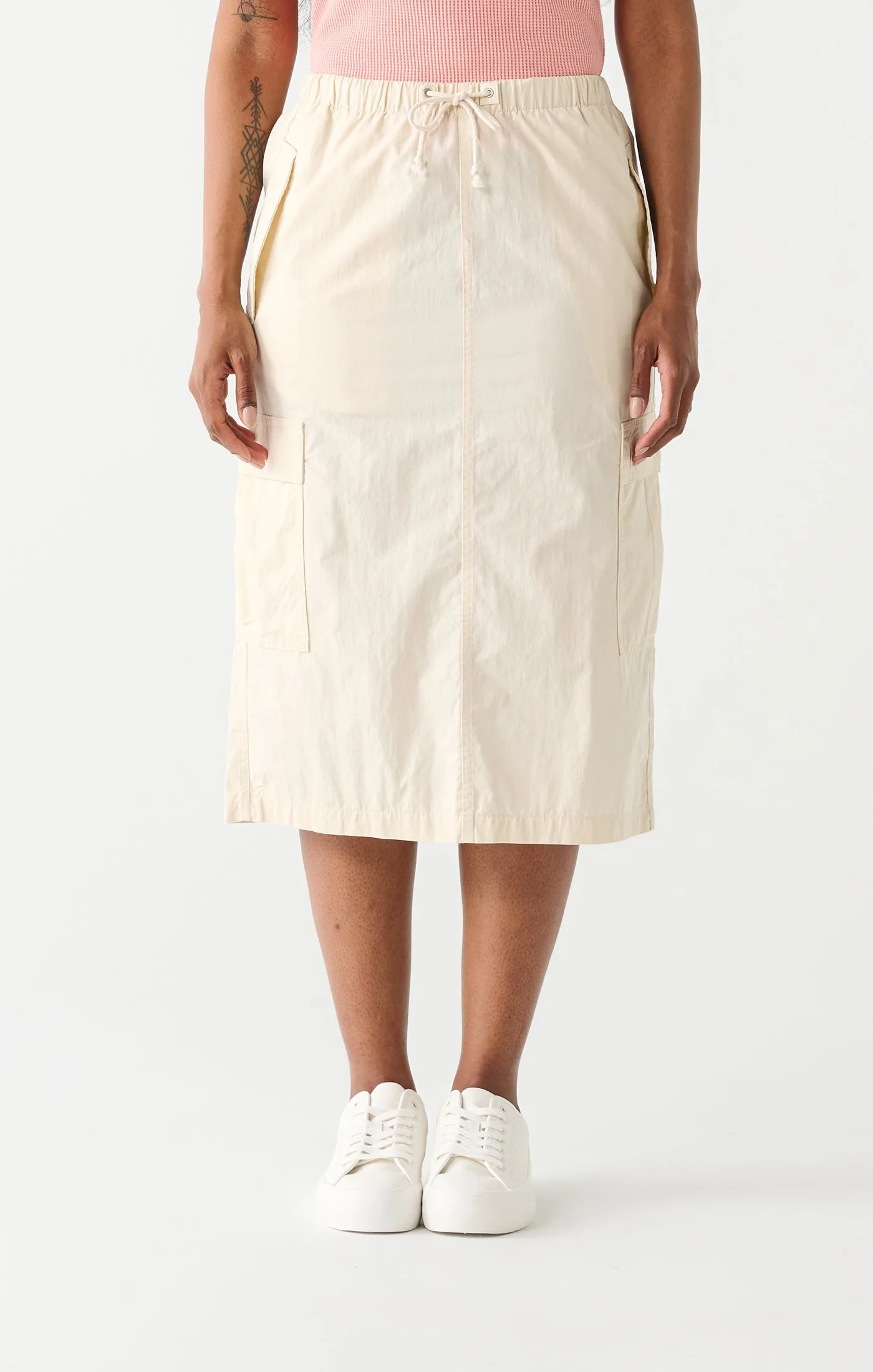 Dex Parachute Cargo Midi Skirt In Cream