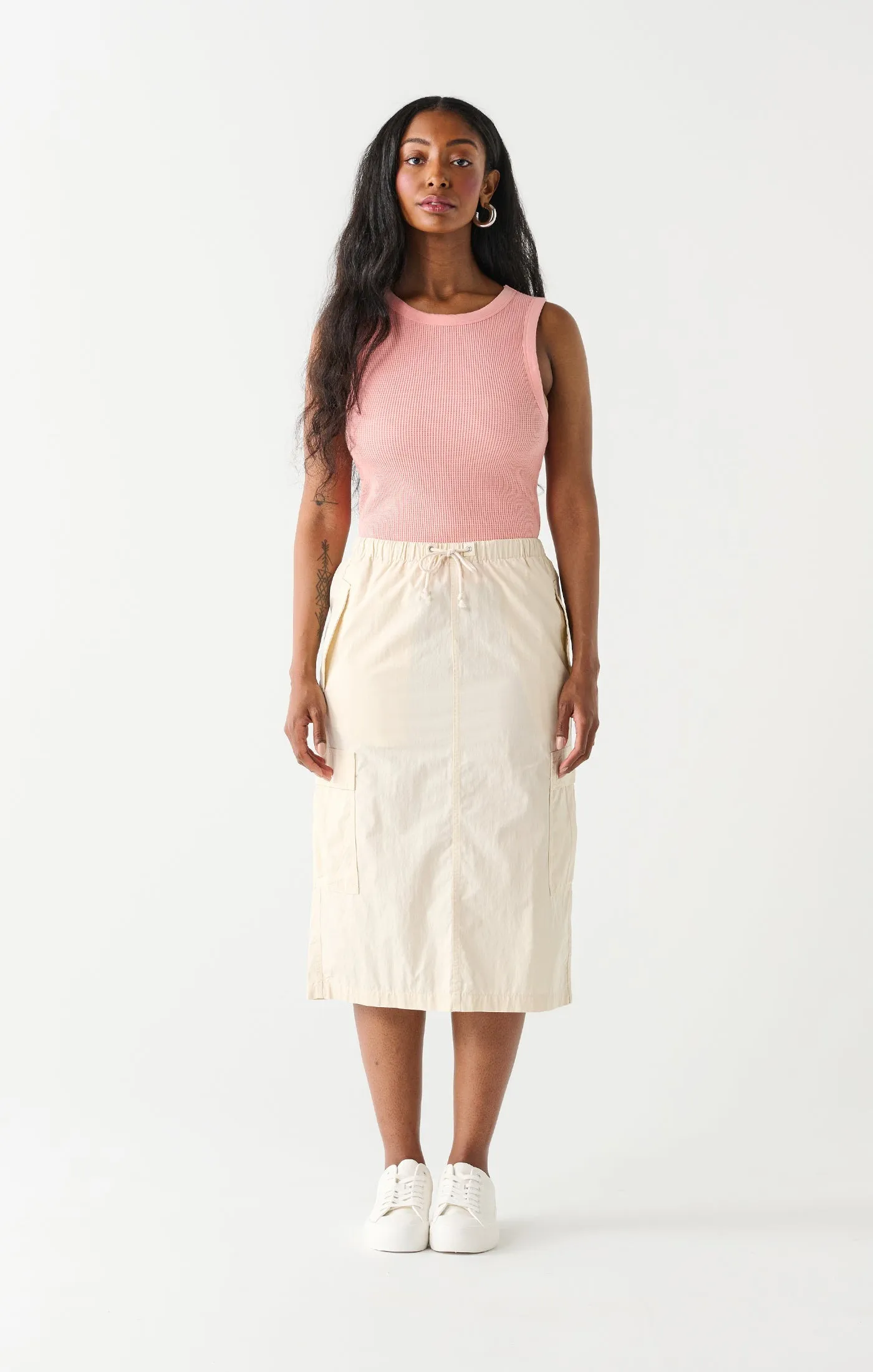 Dex Parachute Cargo Midi Skirt In Cream