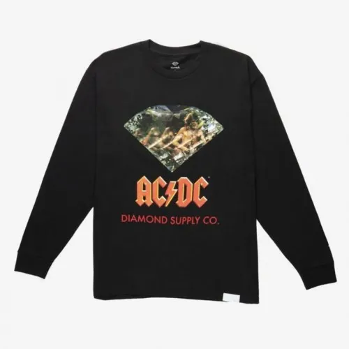 Diamond x ACDC Diamond Long Sleeve T-Shirt Black  Limited Edition Diamond X AC/DC Collection. T-shirt with screen print on front