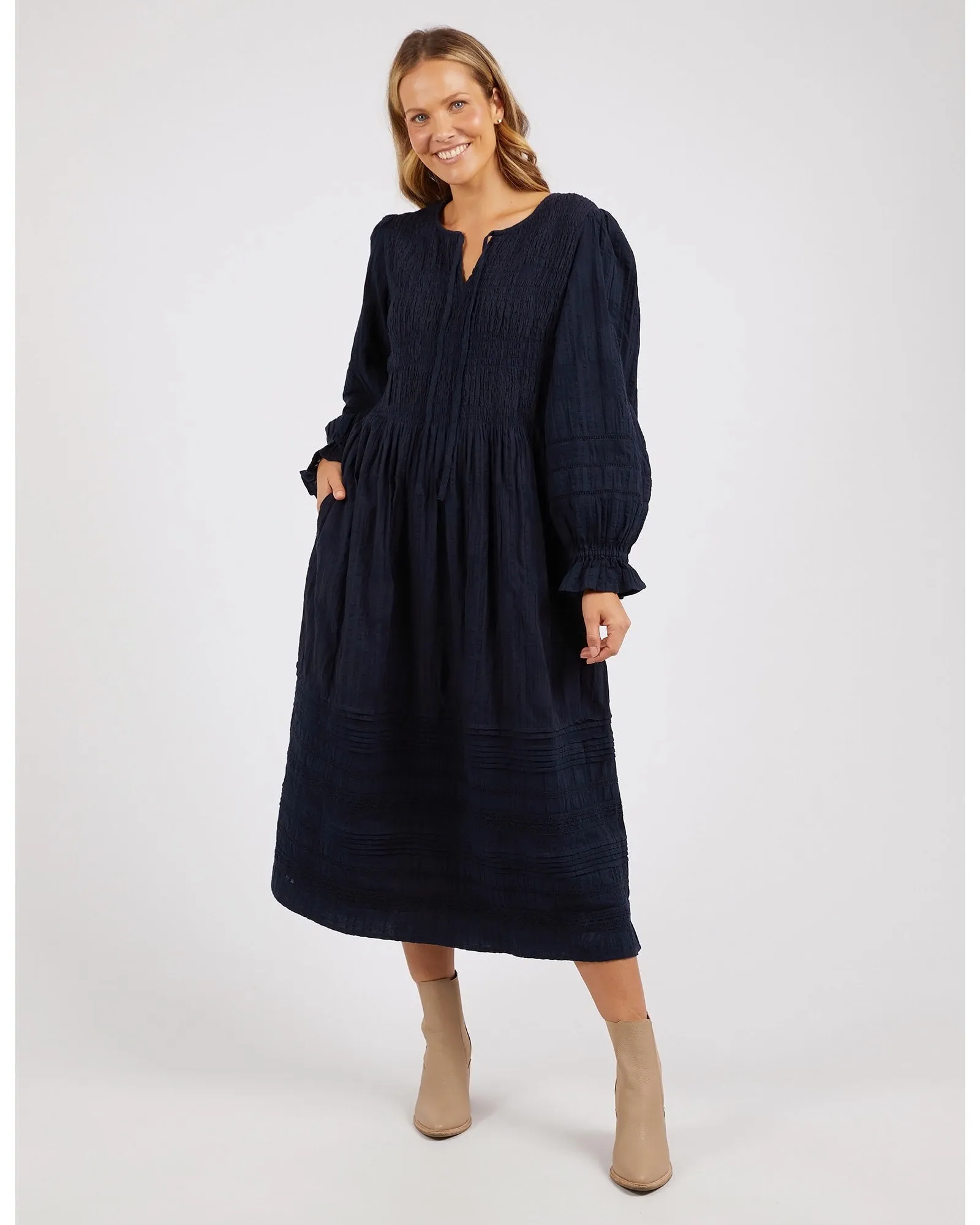 Elm - Fennel Cotton Dress - Navy