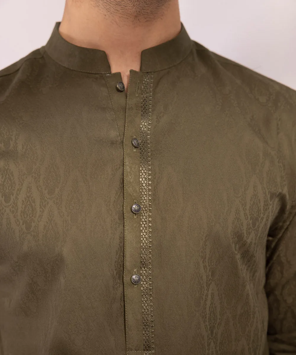 Embroidered Cotton Jacquard Kurta