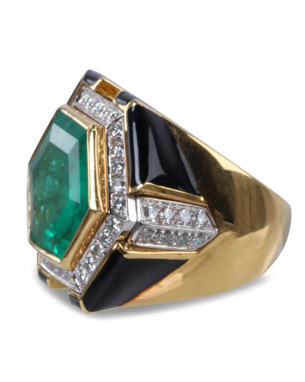 Emerald and Diamond Trapezoid Ring