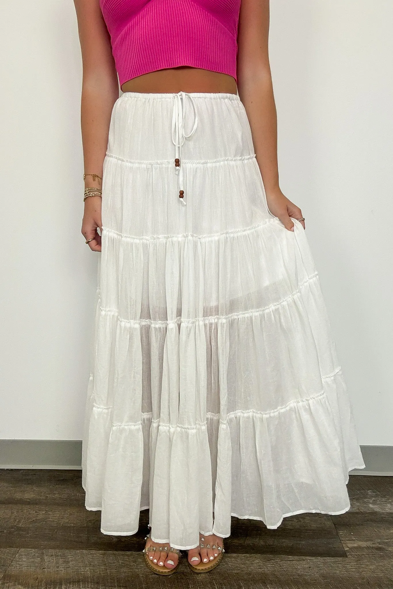 Endlessly Darling Drawstring Tiered Maxi Skirt