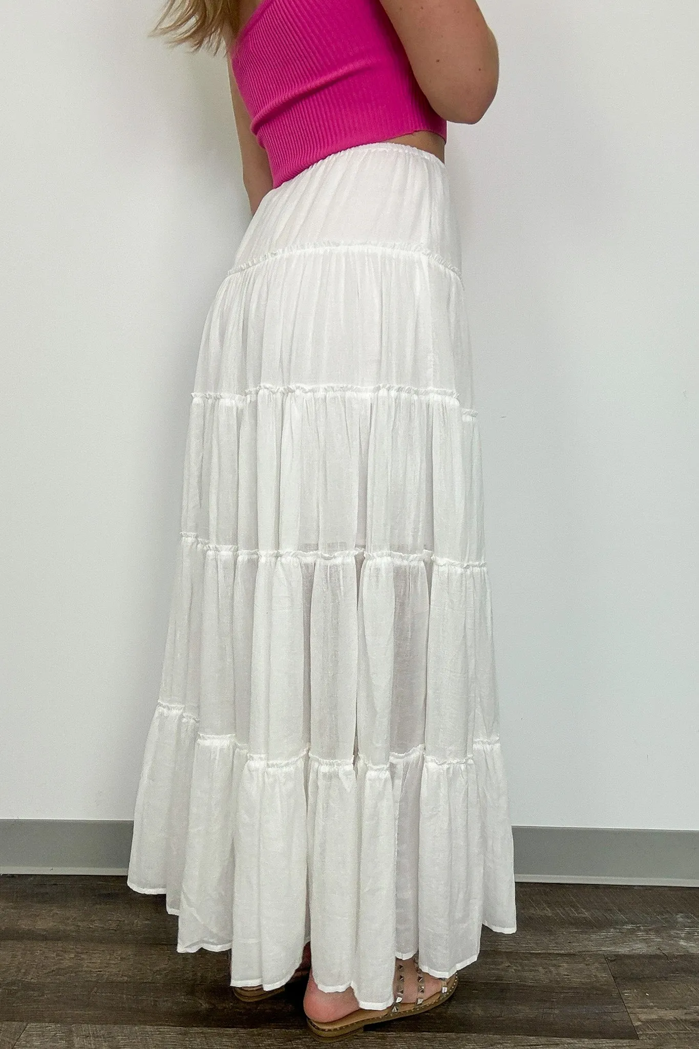 Endlessly Darling Drawstring Tiered Maxi Skirt