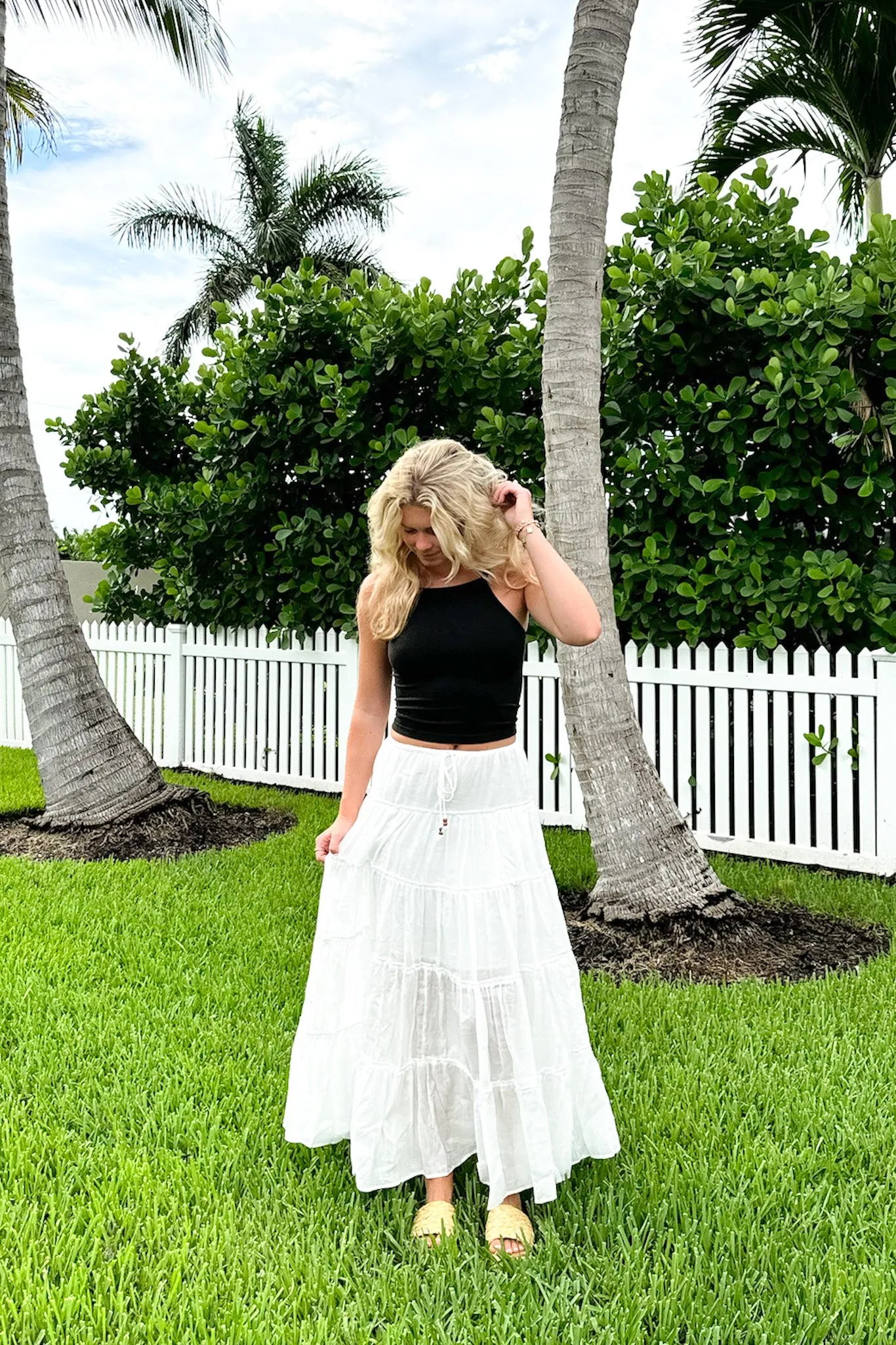 Endlessly Darling Drawstring Tiered Maxi Skirt