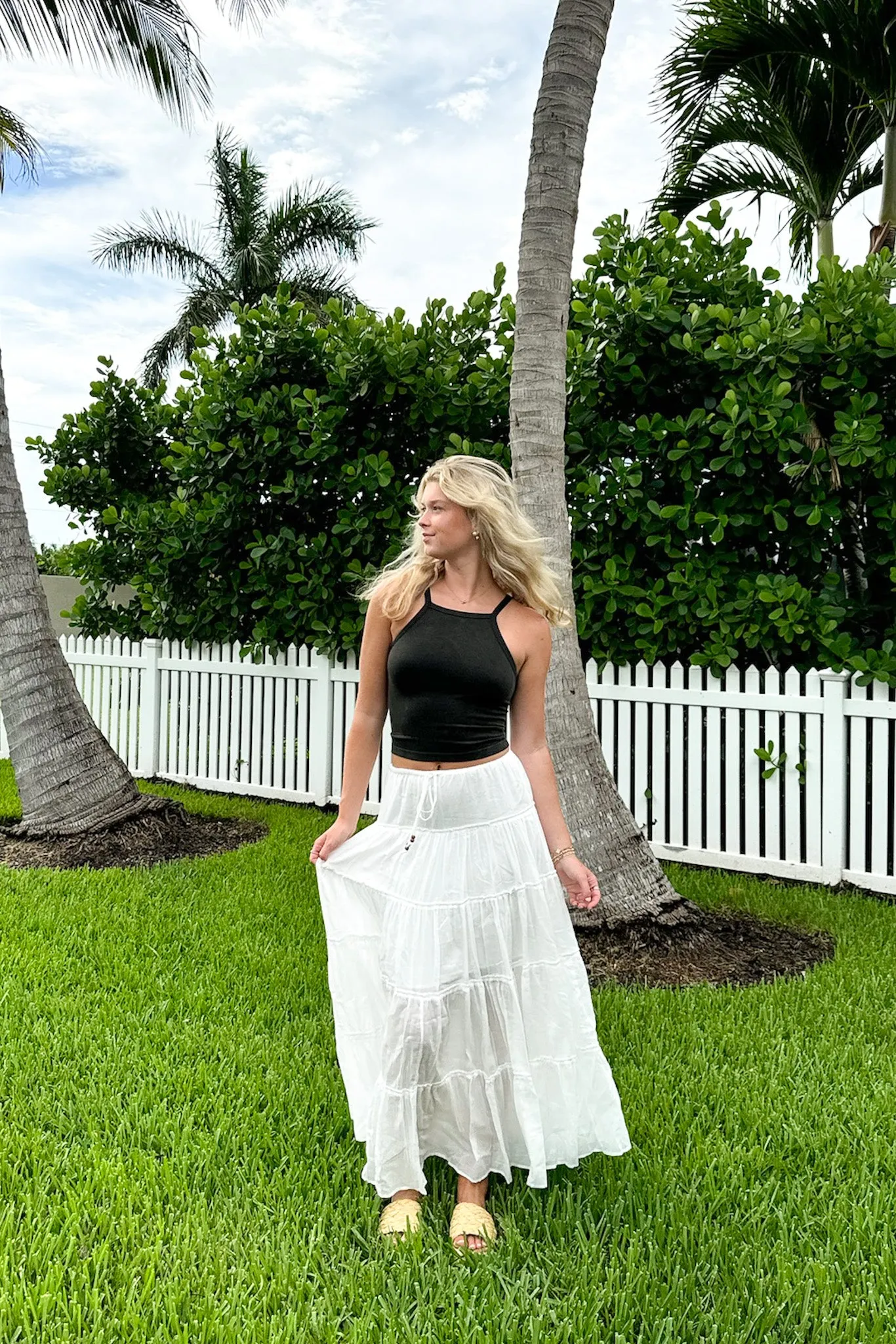 Endlessly Darling Drawstring Tiered Maxi Skirt