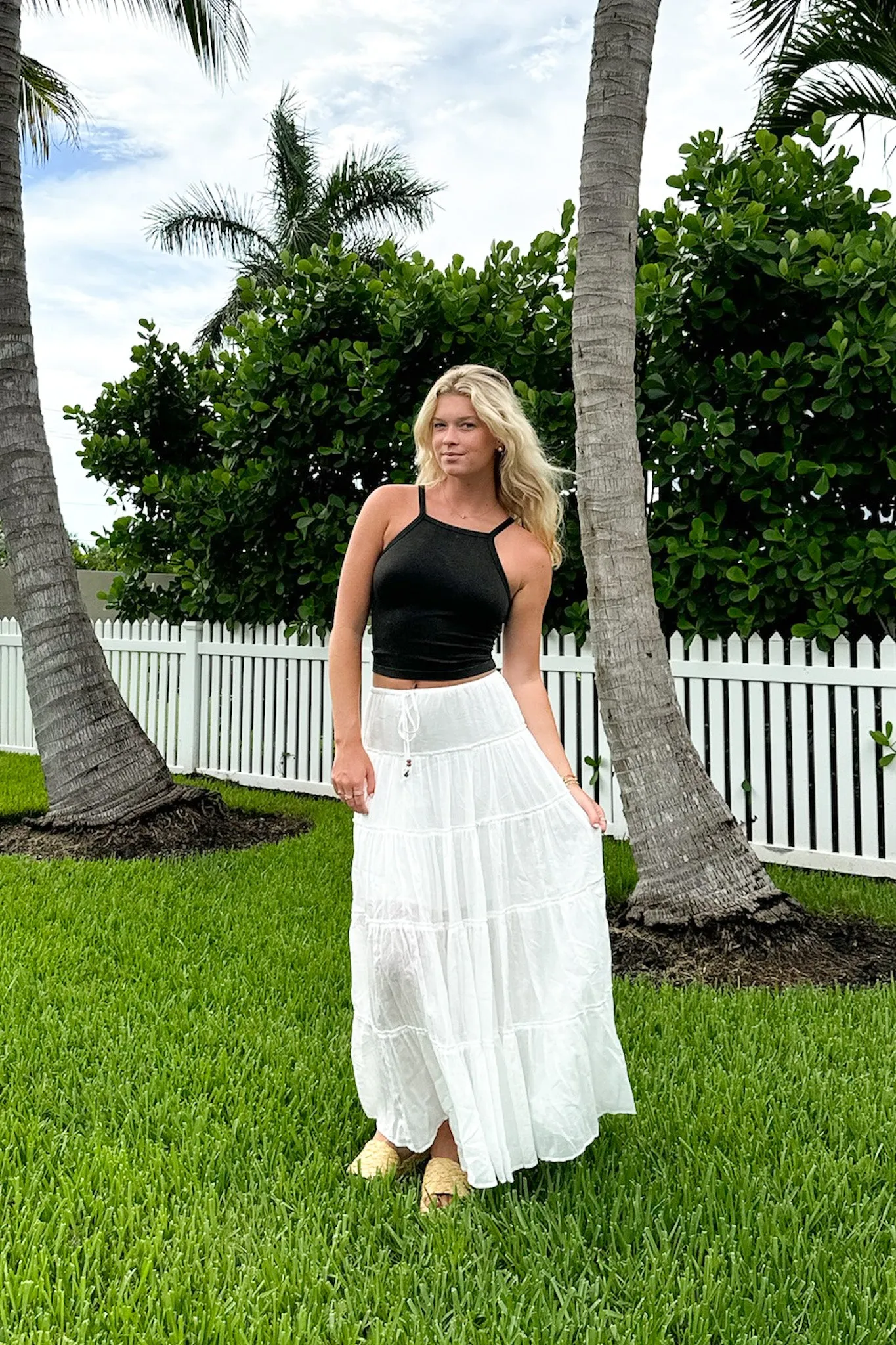 Endlessly Darling Drawstring Tiered Maxi Skirt