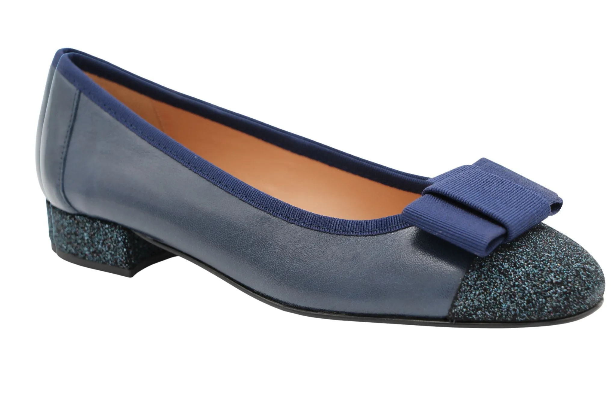 Fabucci Navy  leather Ballerina with Bow