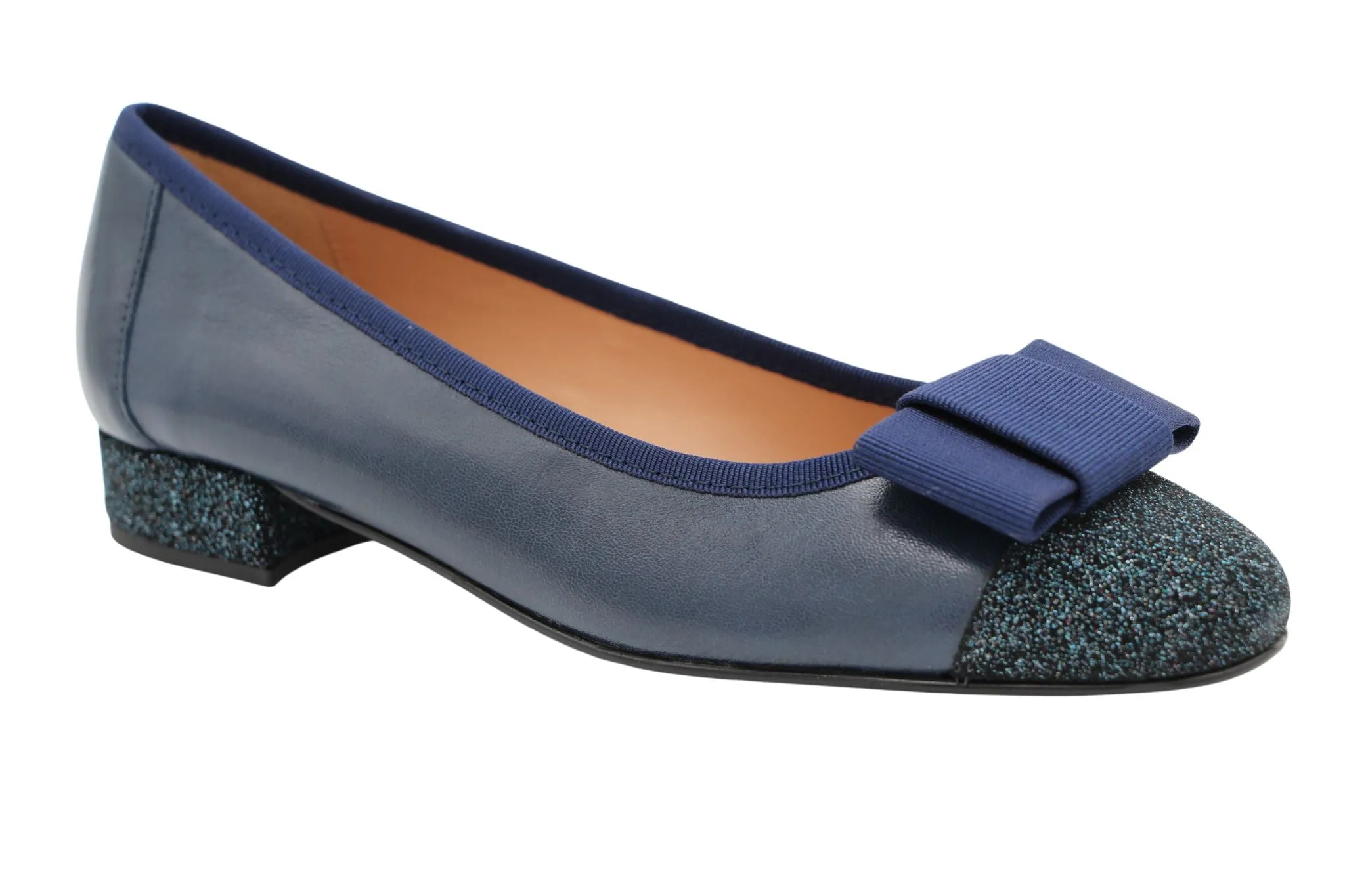 Fabucci Navy  leather Ballerina with Bow