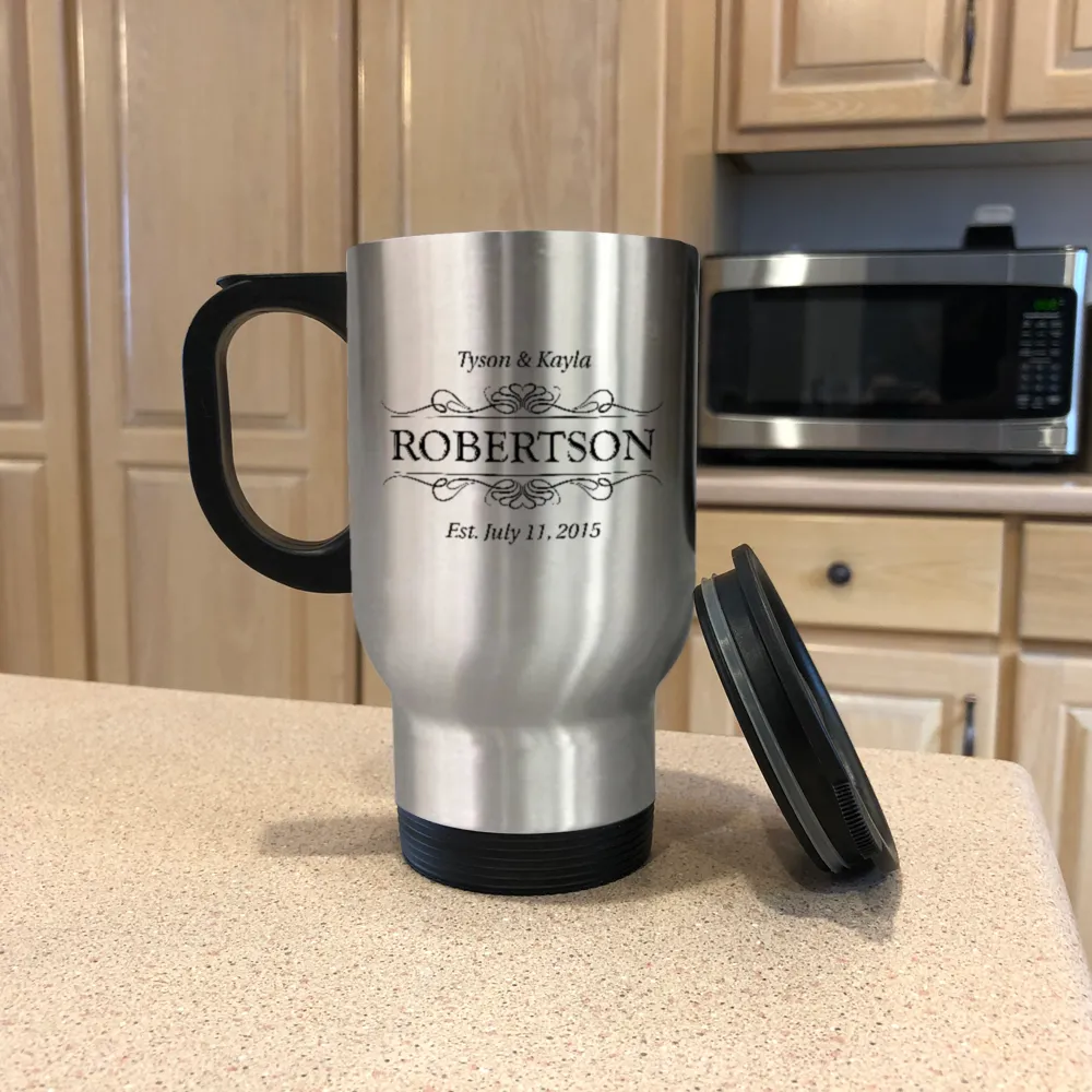 Family EST Personalized Metal Coffee and Tea Travel Mug