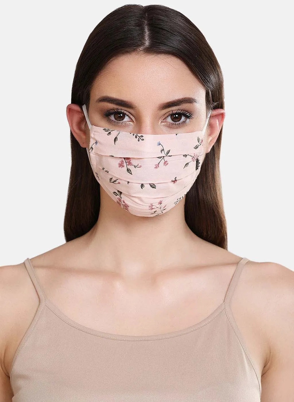 Floral Printed 2 Layer Face Mask With Front Pleats