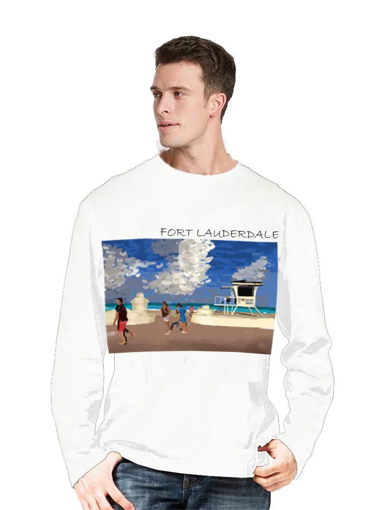 Fort Lauderdale-FL, USA Ashore Travel Shirts-  Series No. 2330010 Artist Handpaint Long Sleeve Shirt EU Size 100% Cotton  High Q