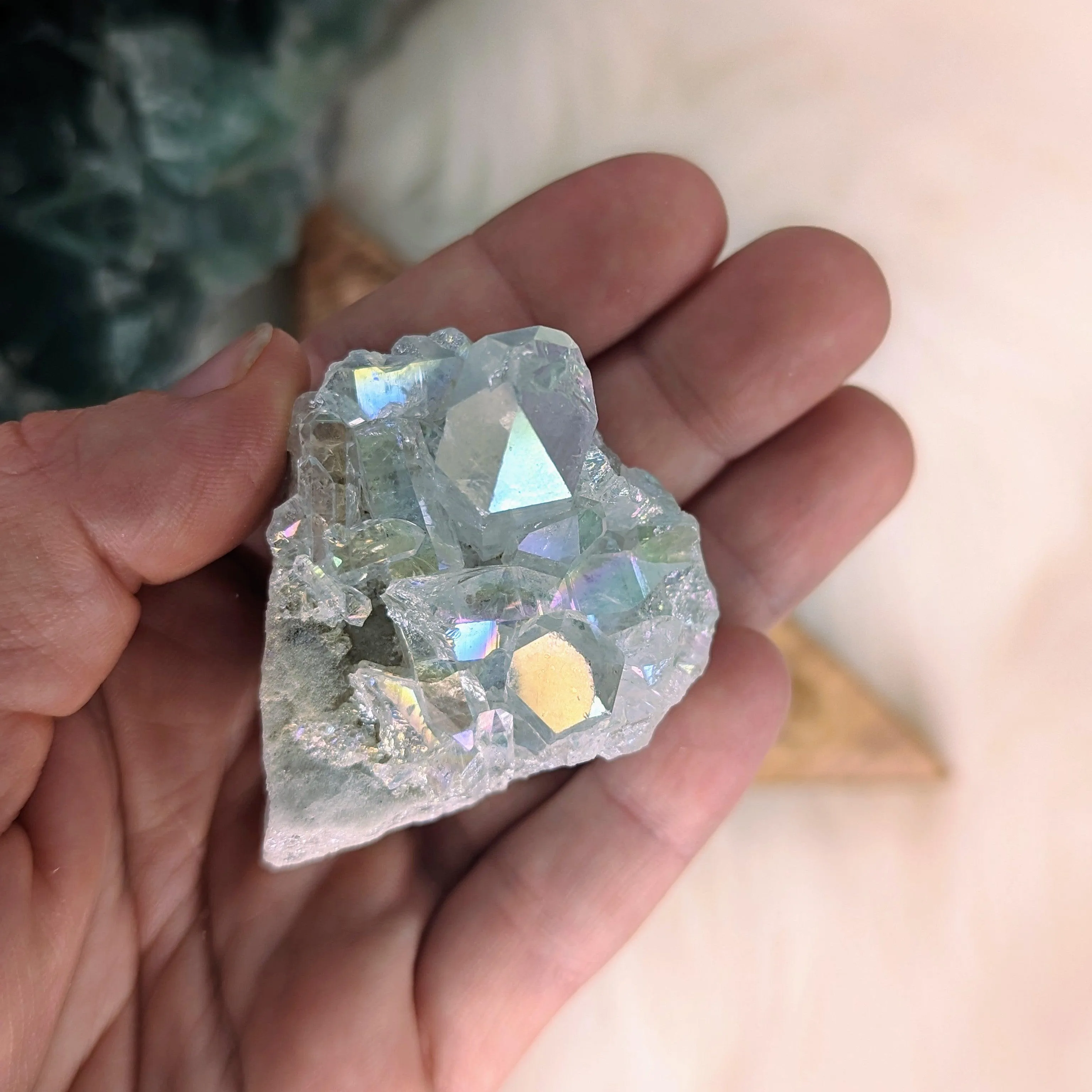 Free Standing Cluster~  Angel Aura Quartz from Brazil ~ Healing Rainbow Energy