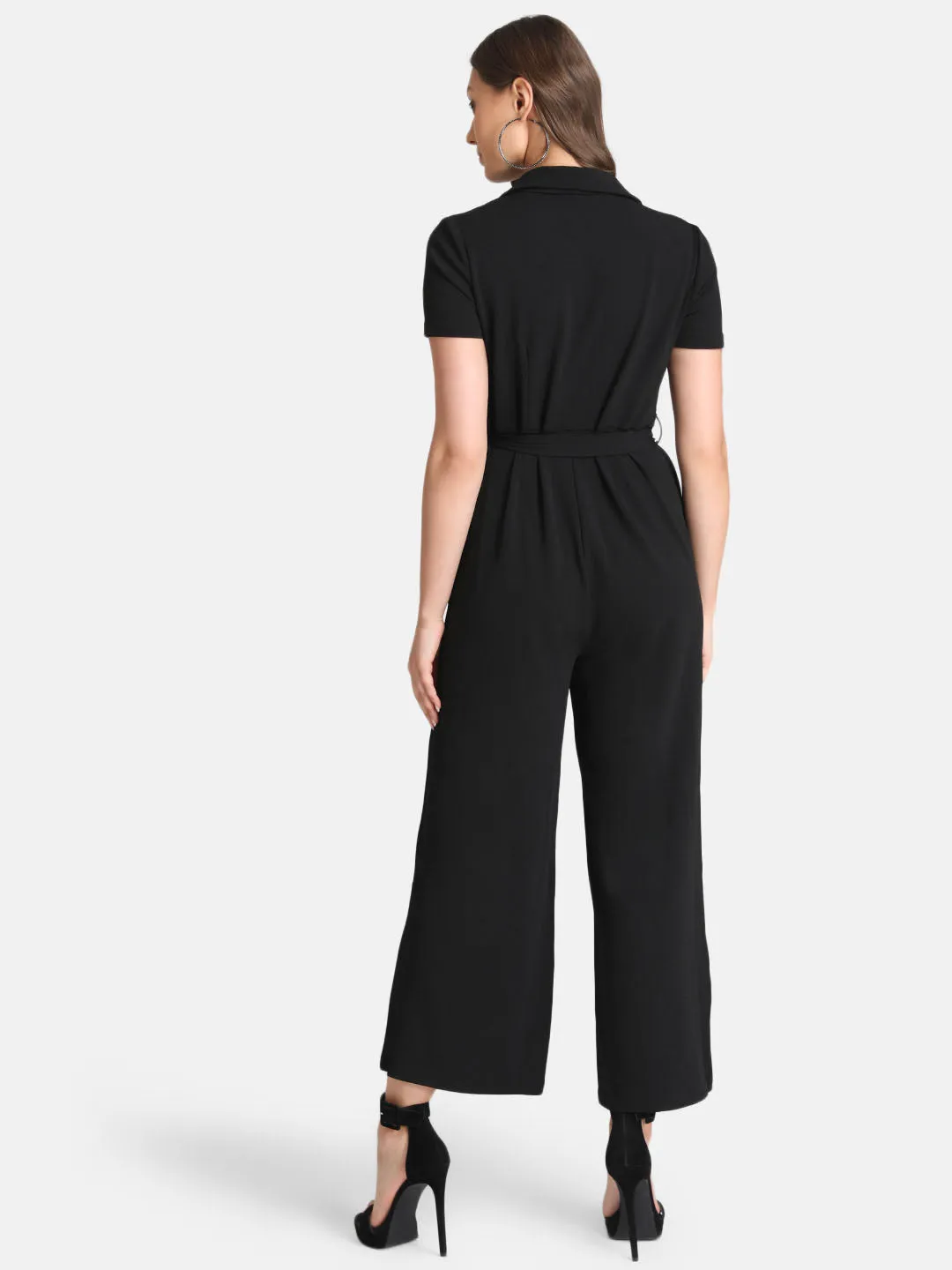 Front Overlap Detail Jumpsuit With Belt At Waist