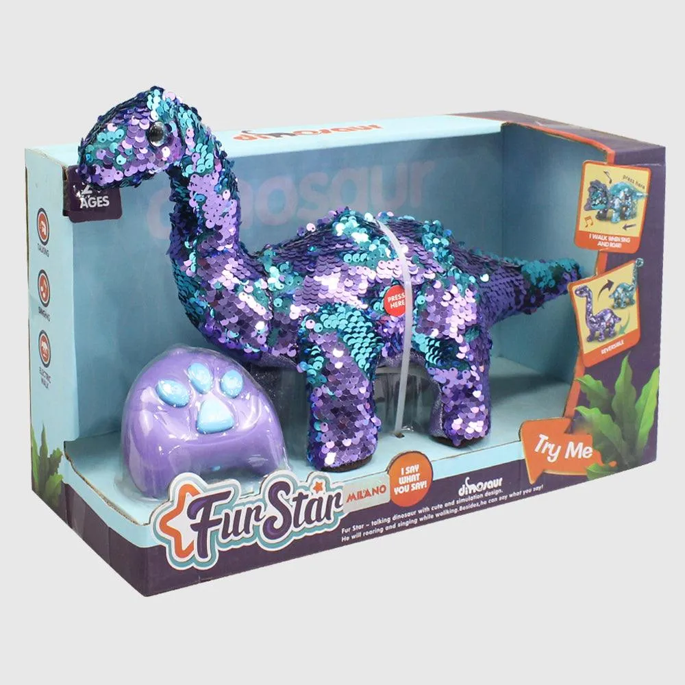 Fur Star Roaring or Singing Adorable Plush Animal RC Dinosaur - Colored Sequins